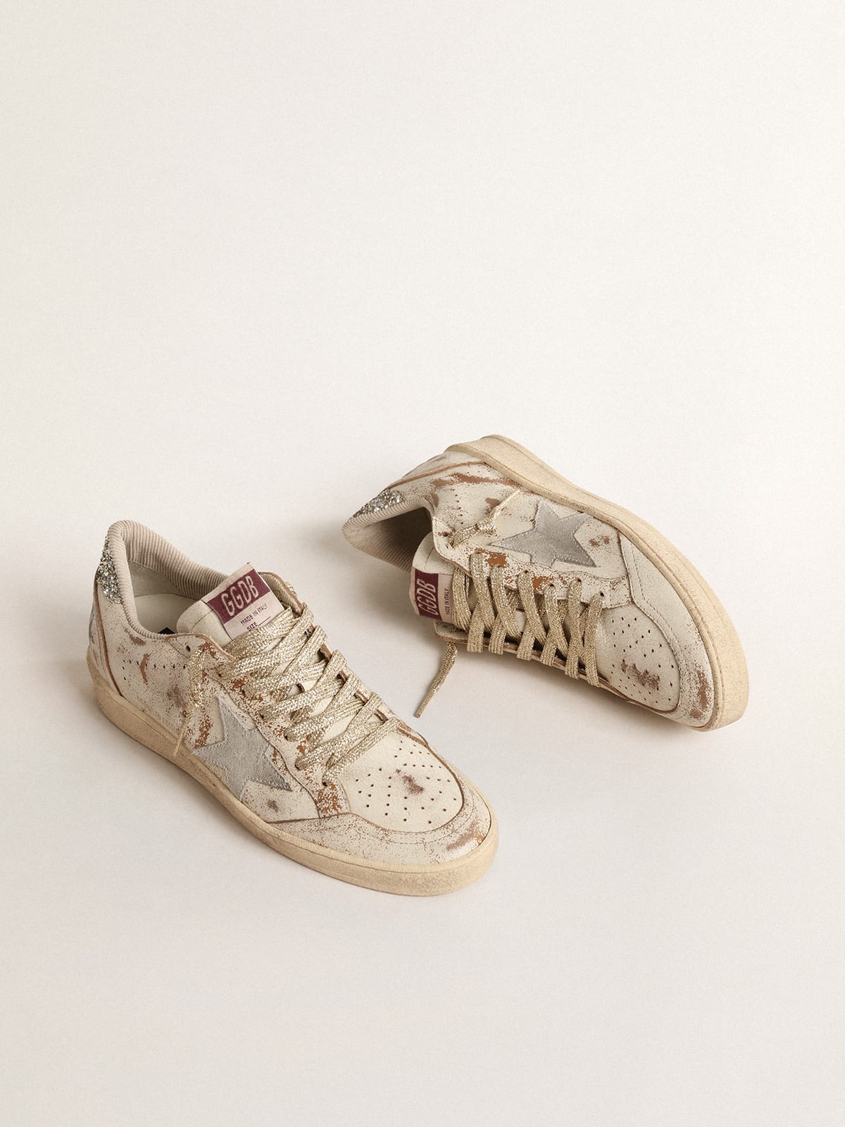 Golden Goose - Ball Star LTD with suede star and platinum glitter heel tab in 