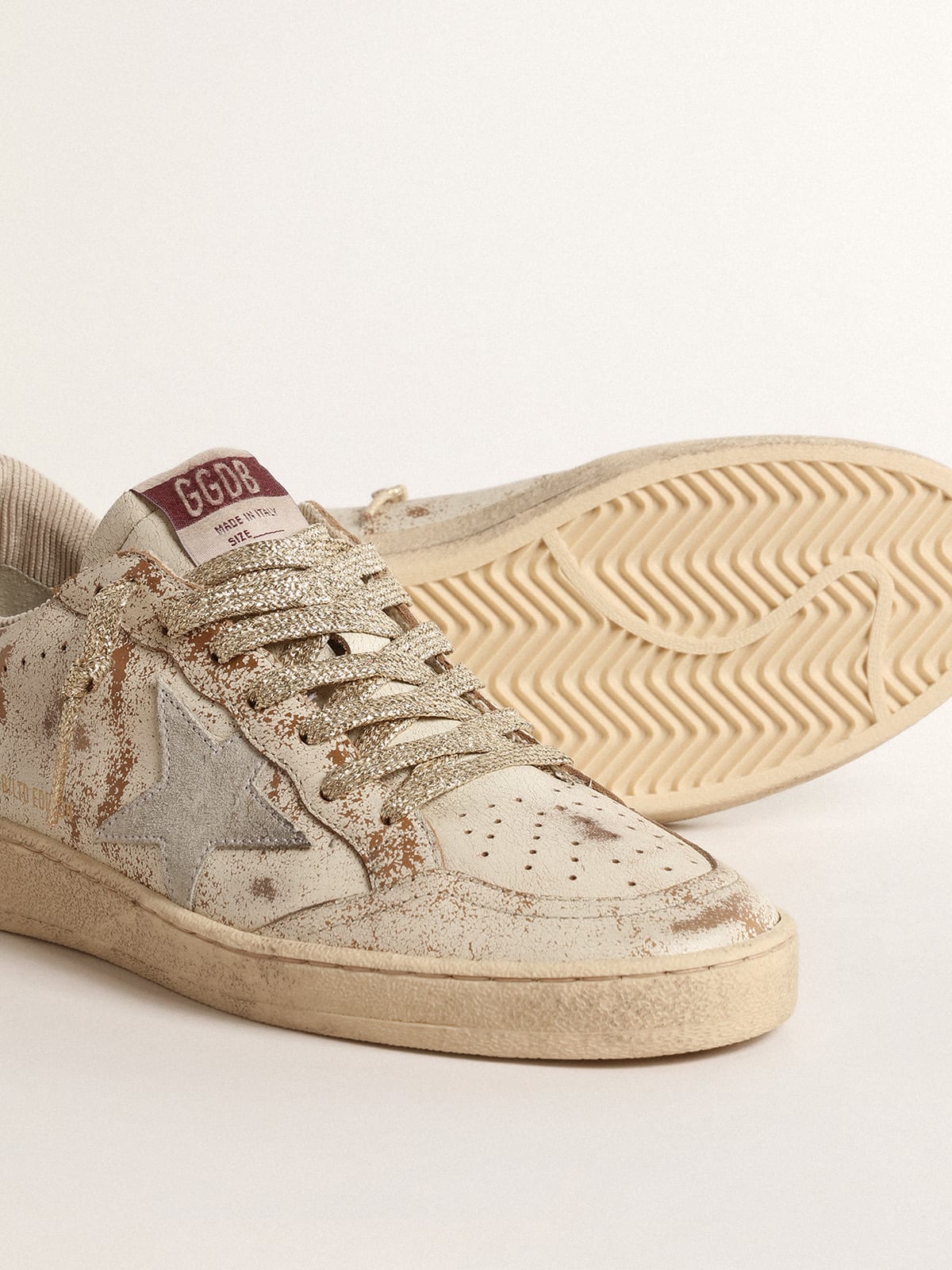 Golden Goose - Ball Star LTD with suede star and platinum glitter heel tab in 