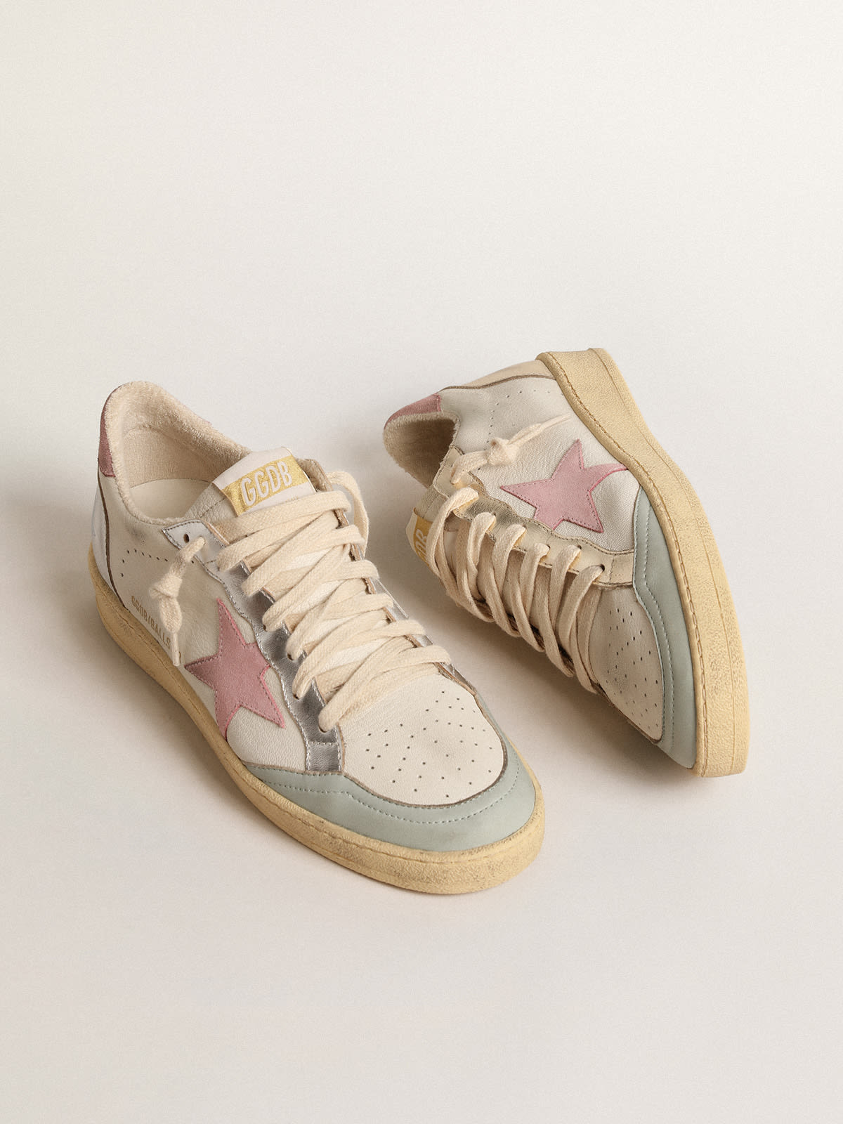 Golden Goose - Ball Star with pink suede star and metallic leather inserts in 