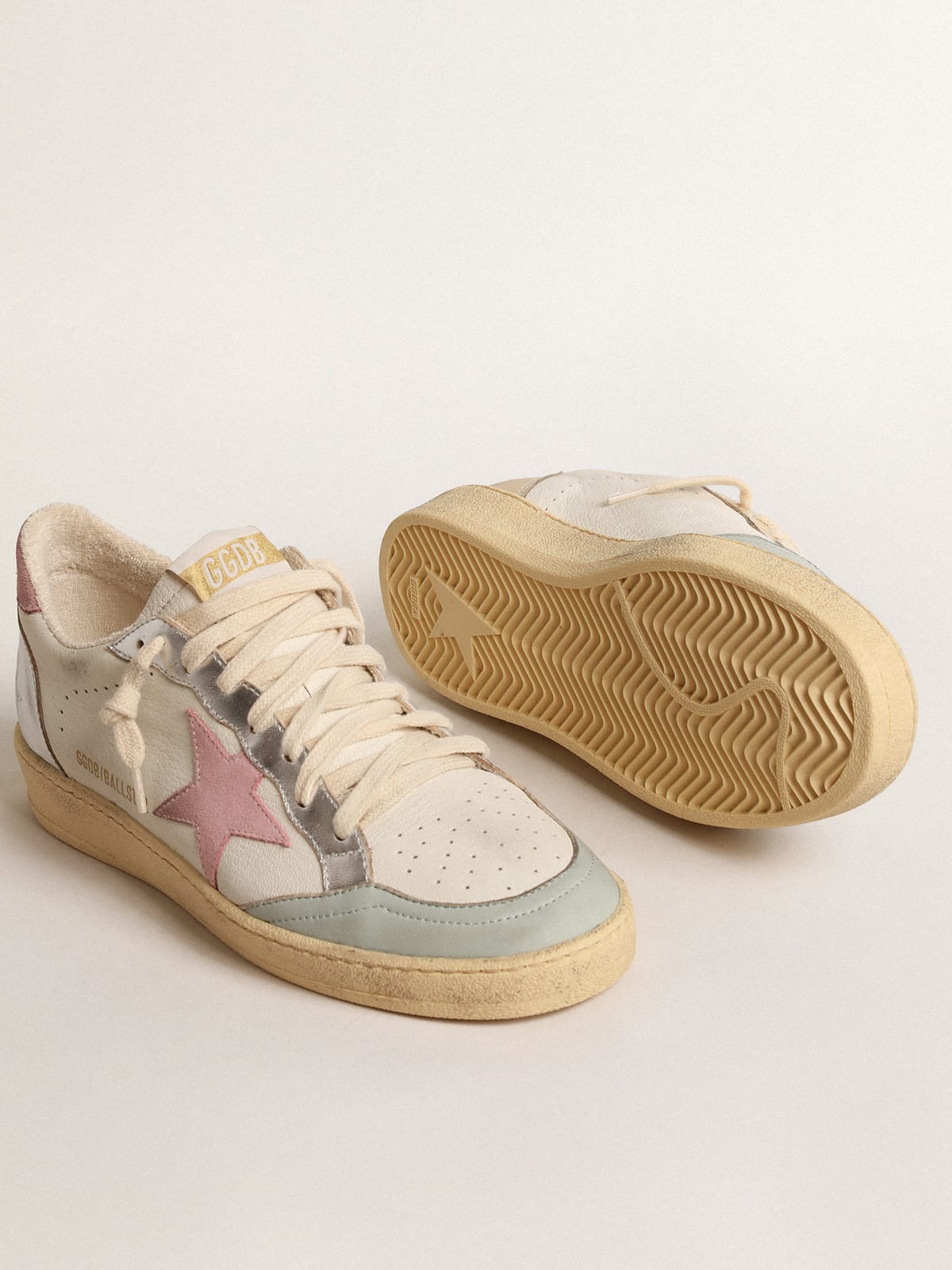 Golden Goose - Ball Star with pink suede star and metallic leather inserts in 