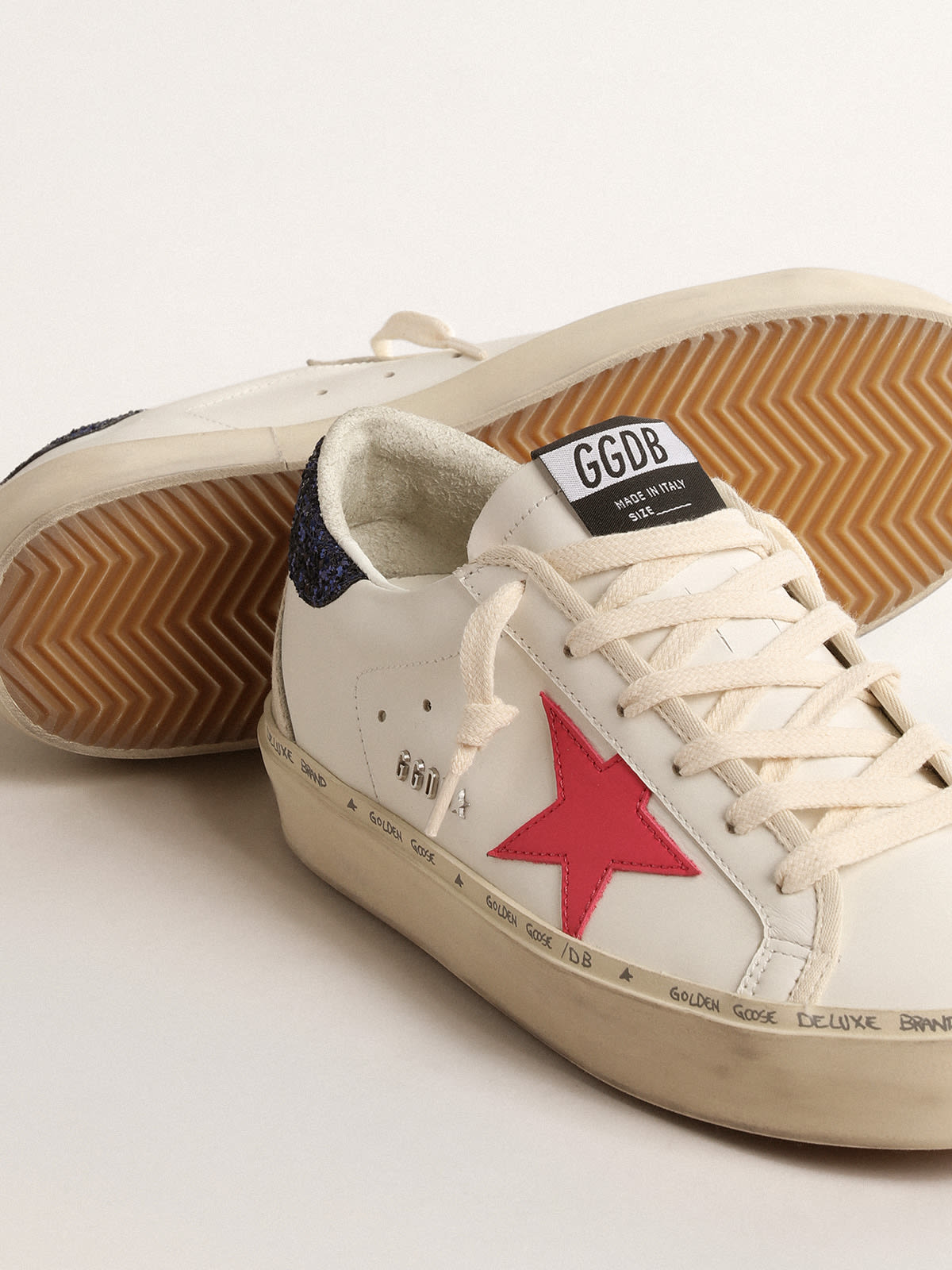 Golden Goose - Hi Star with fuchsia leather star and blue glitter heel tab in 
