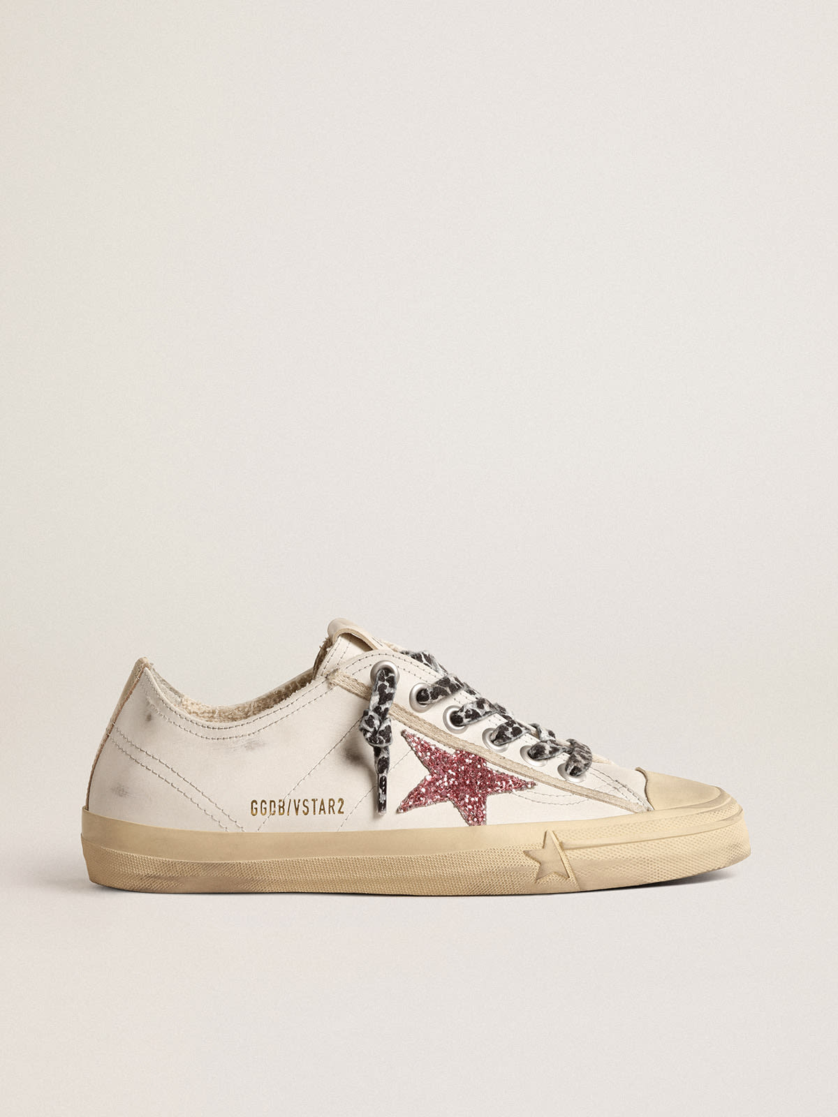 Golden Goose - V-Star with pink glitter star and metallic leather heel tab in 
