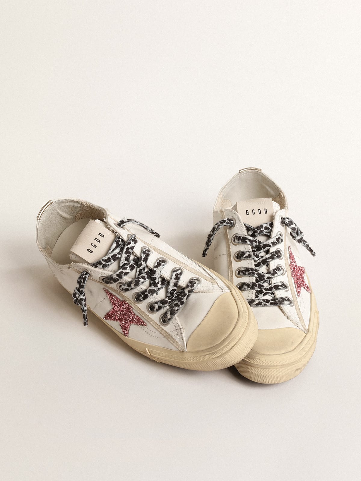 Golden Goose - V-Star with pink glitter star and metallic leather heel tab in 