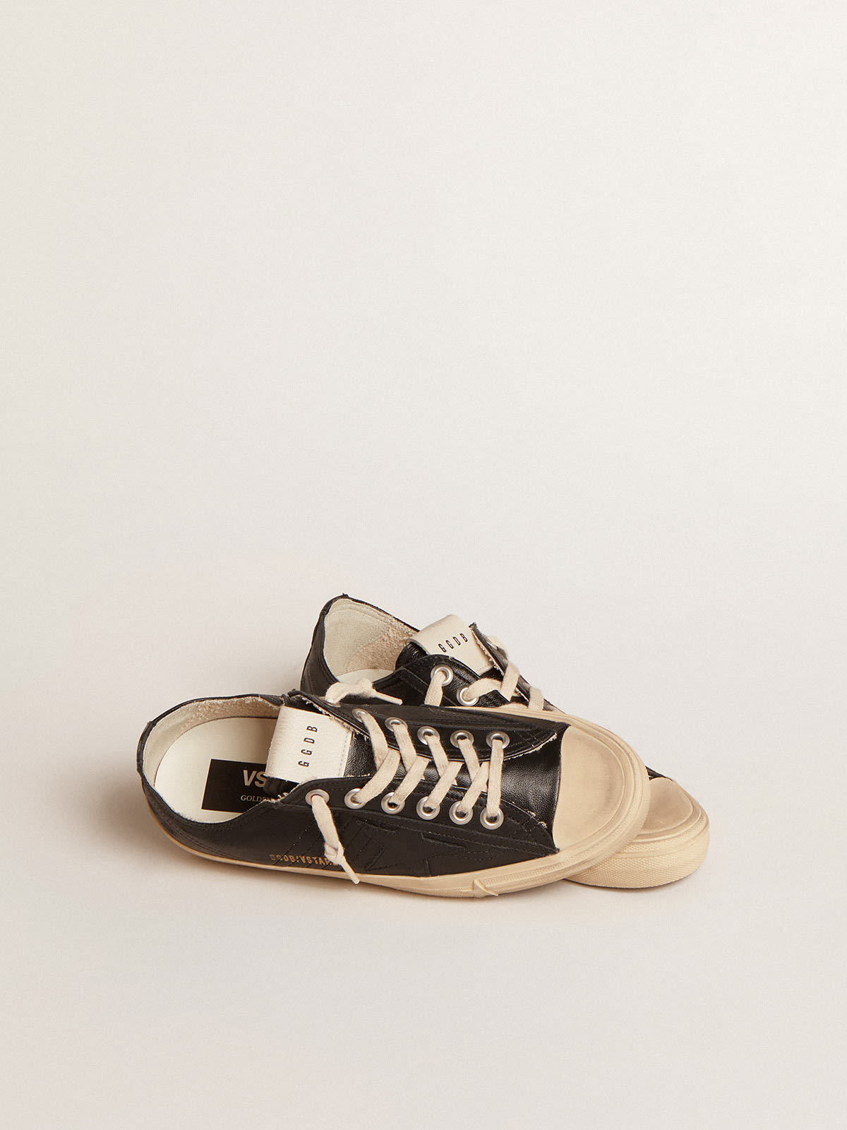 Golden Goose - Women’s V-Star in black nappa leather with a black leather star in 