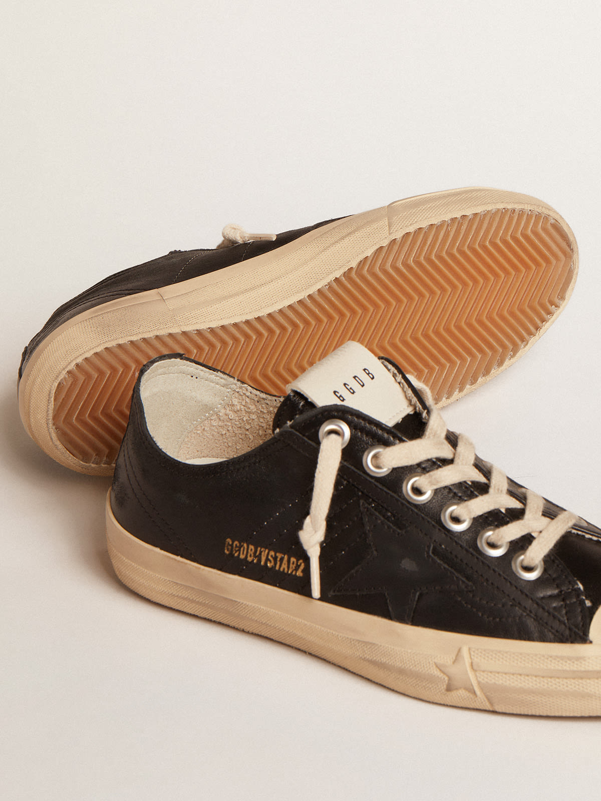 Golden Goose - Women’s V-Star in black nappa leather with a black leather star in 