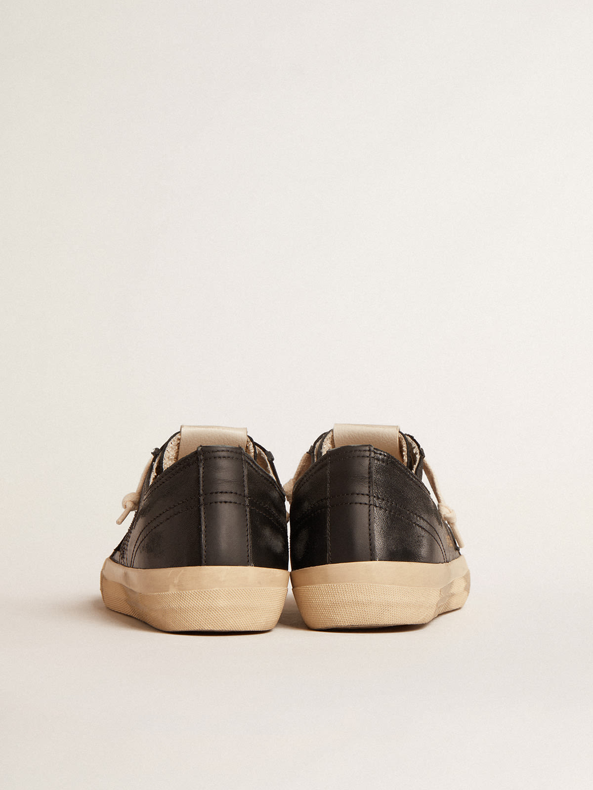 Golden Goose - Women’s V-Star in black nappa leather with a black leather star in 