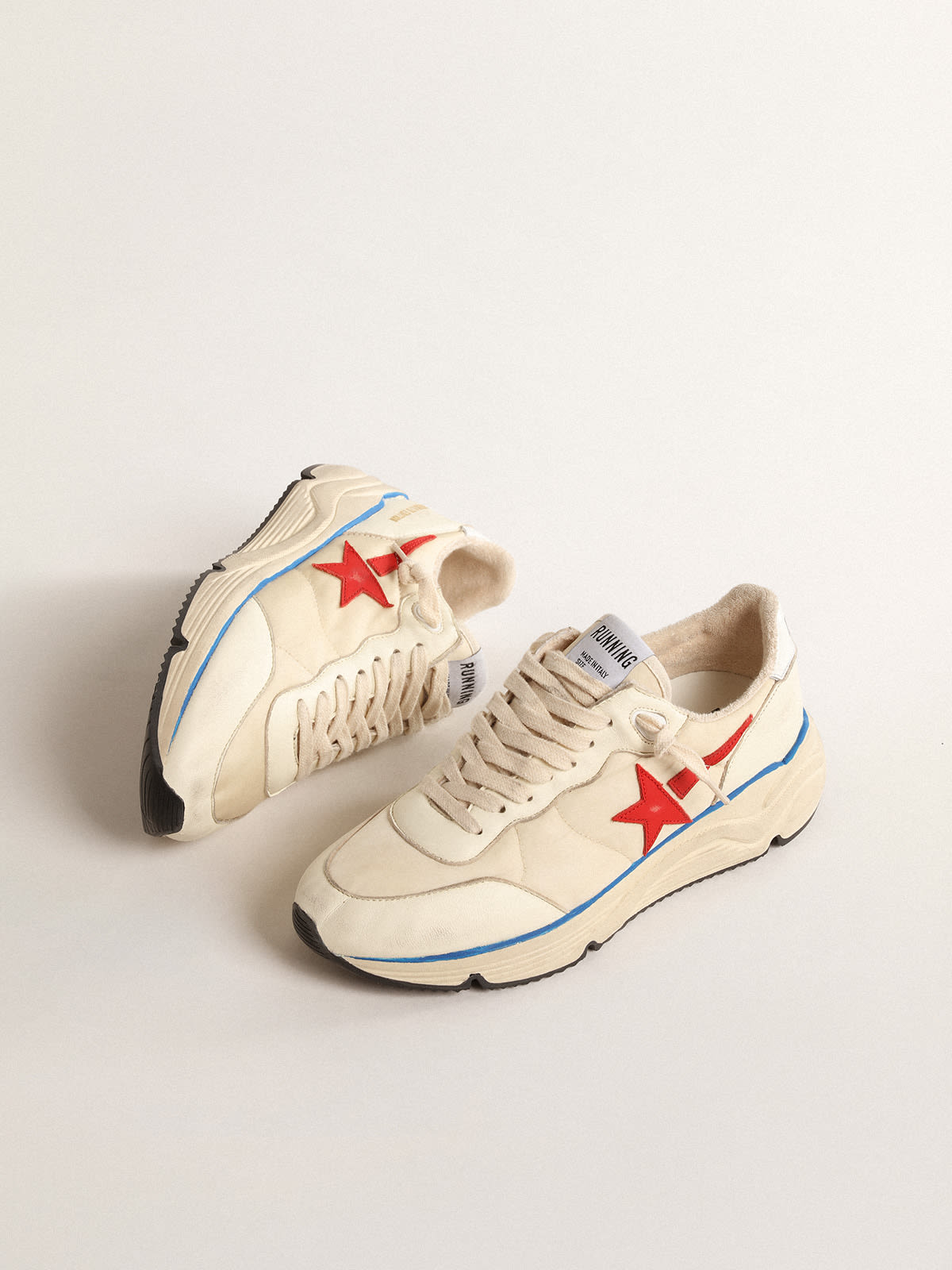 Golden Goose - Women’s Running Sole LTD in beige nylon with red leather star in 