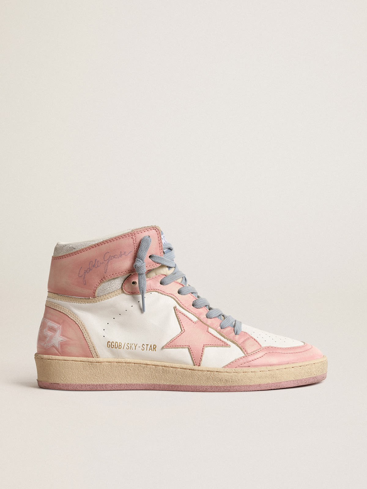 Golden Goose - Sky-Star in white nappa with pink leather star and inserts in 