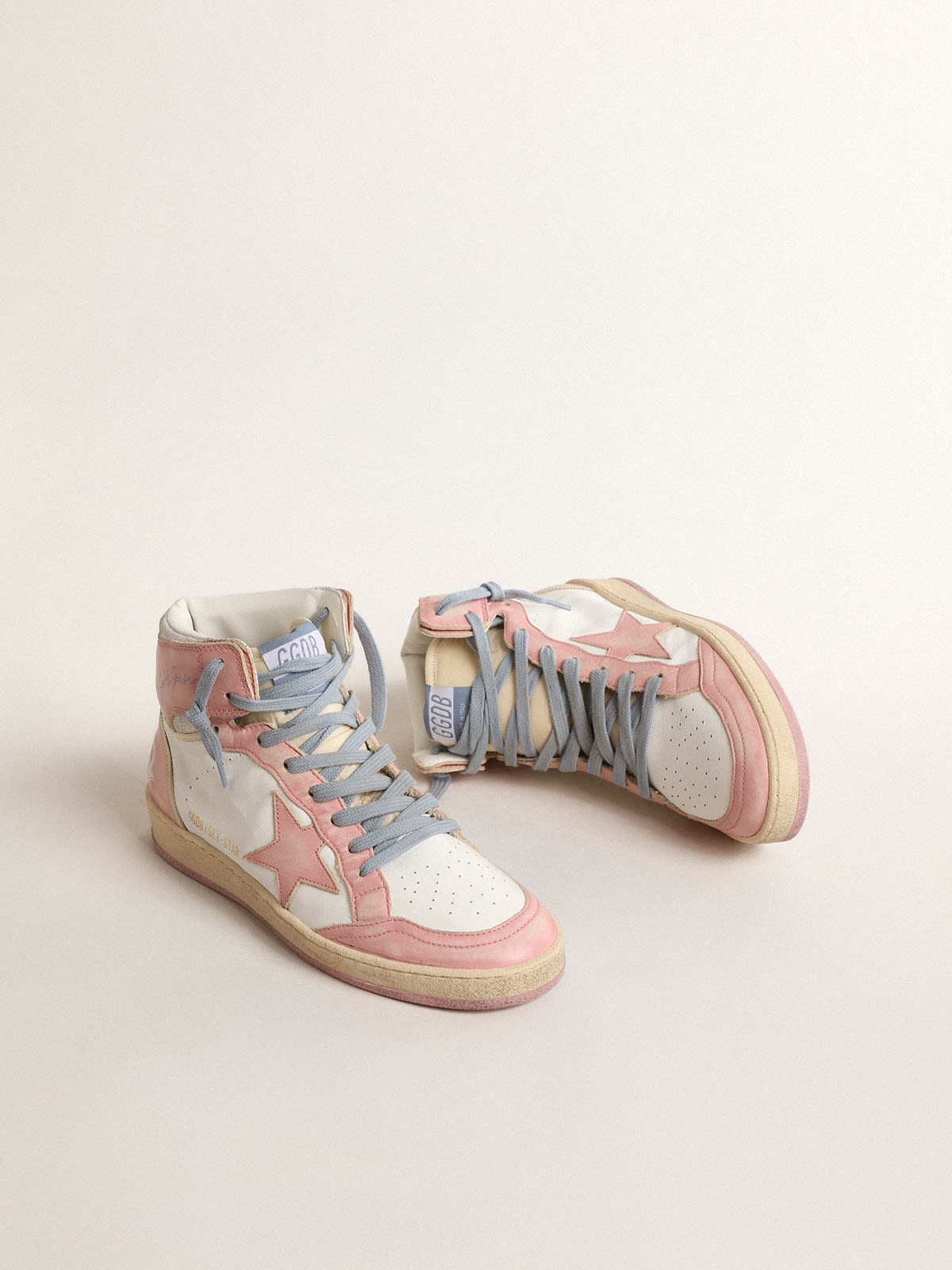 Golden Goose - Sky-Star in white nappa with pink leather star and inserts in 