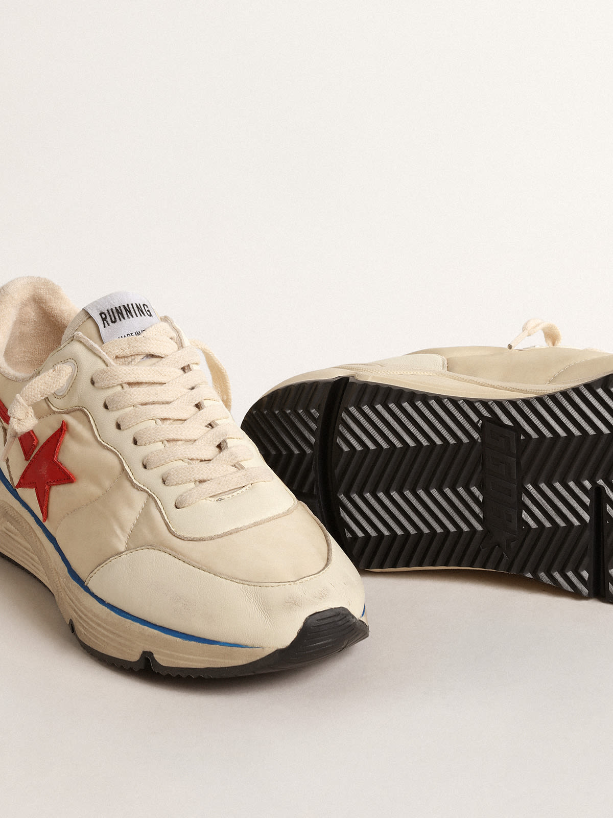 Golden Goose - Women’s Running Sole LTD in beige nylon with red leather star in 