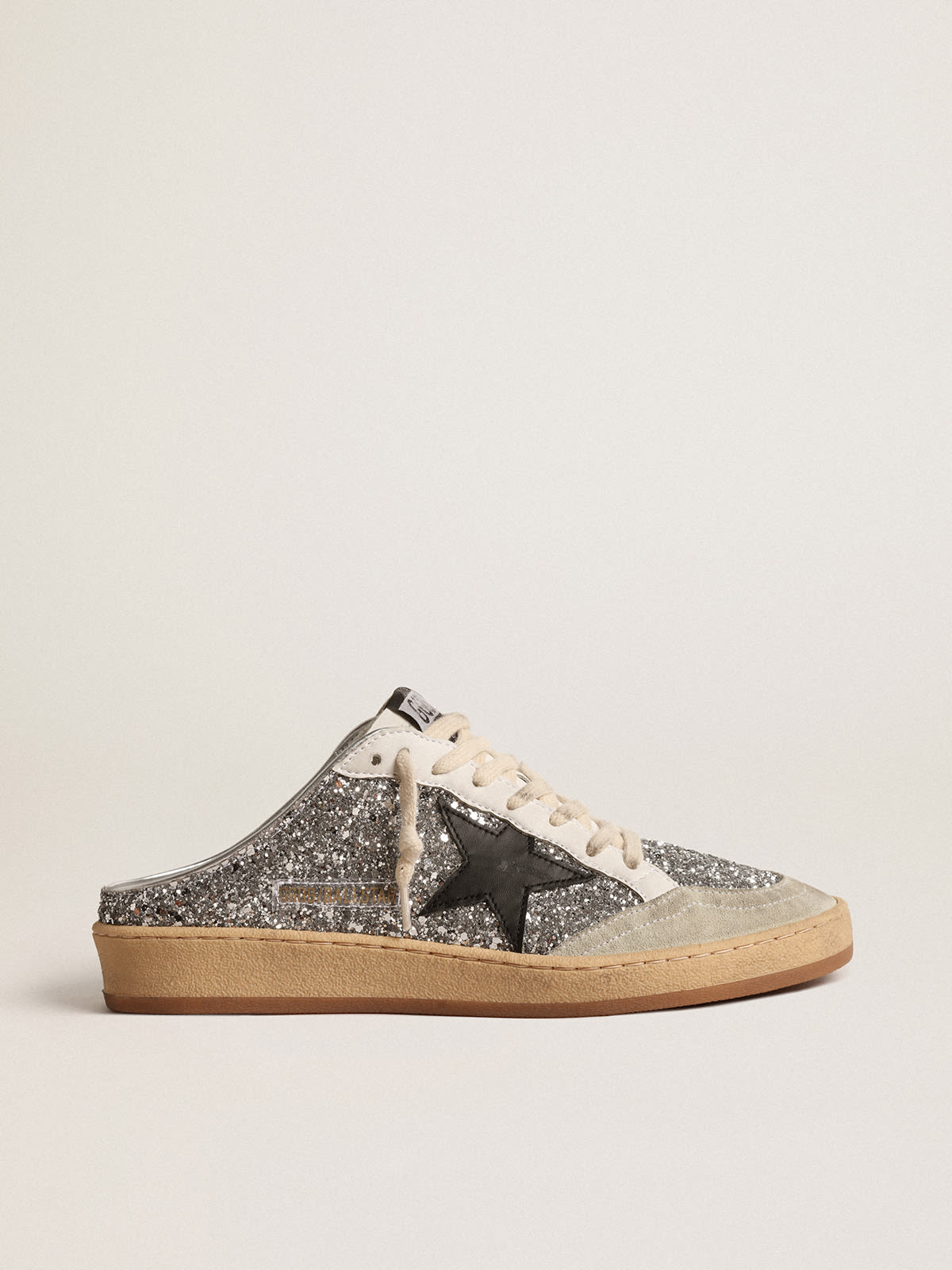 Golden Goose - Ball Star Sabots in silver glitter with black leather star in 