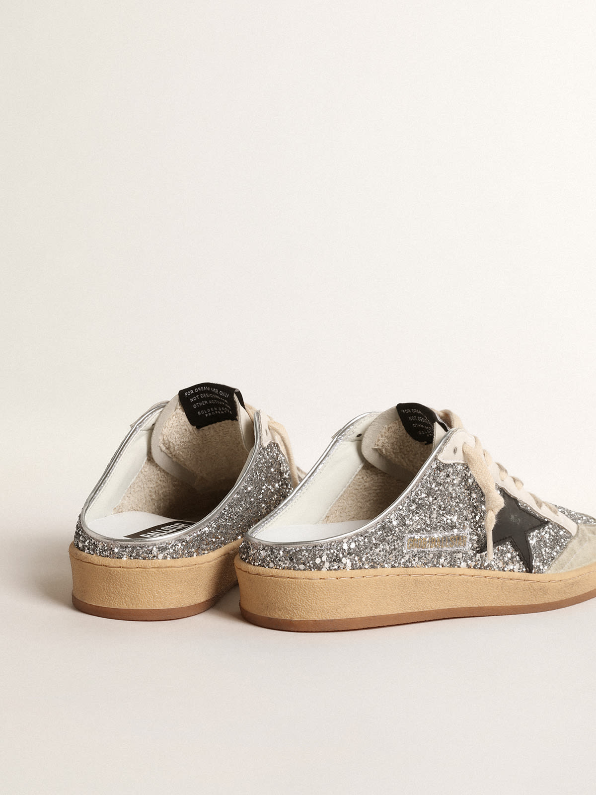 Golden Goose - Ball Star Sabots in silver glitter with black leather star in 