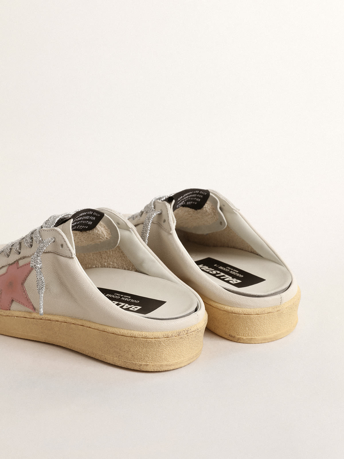 Golden Goose - Mules Ball Star de napa blanca con estrella de piel rosa antiguo in 