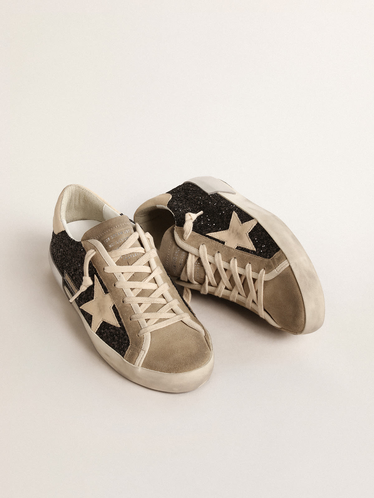 Golden Goose - Super-Star in black glitter with cream star and suede inserts in 