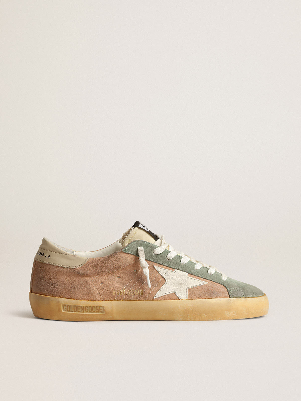 Golden Goose - Super-Star in brown and green suede with white nappa leather star in 