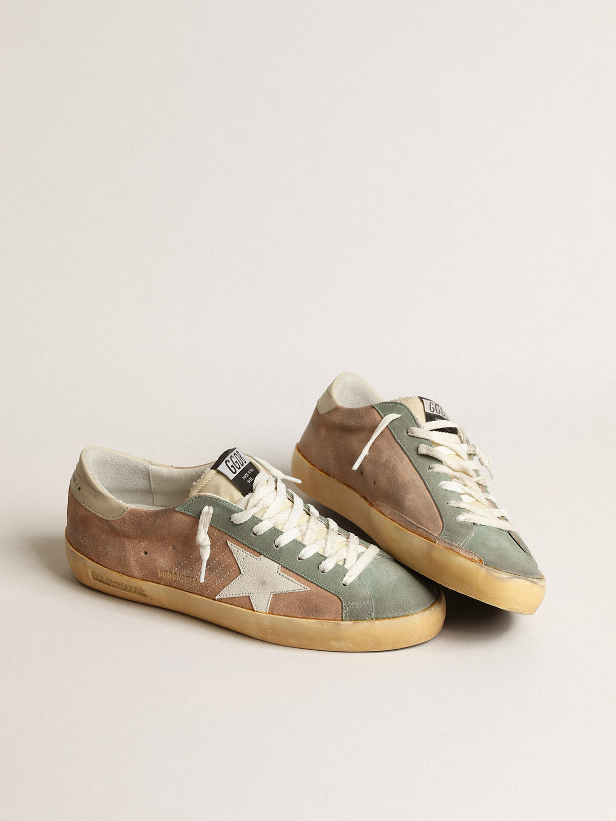 Golden Goose - Super-Star in brown and green suede with white nappa leather star in 