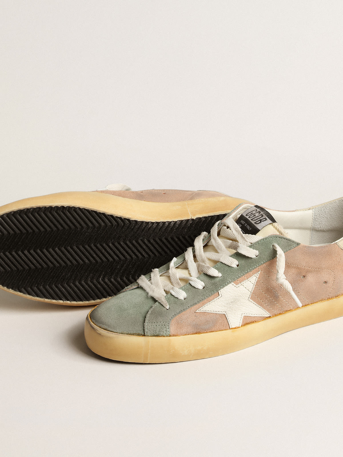 Golden Goose - Super-Star in brown and green suede with white nappa leather star in 