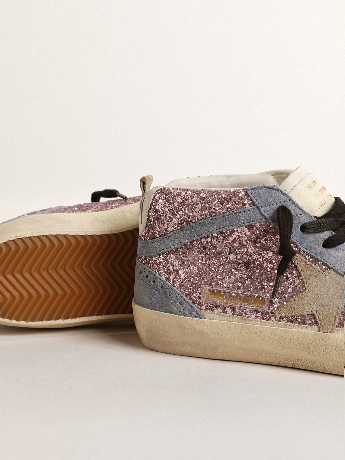 Golden Goose - Mid Star LTD in lilac glitter with light blue suede inserts in 