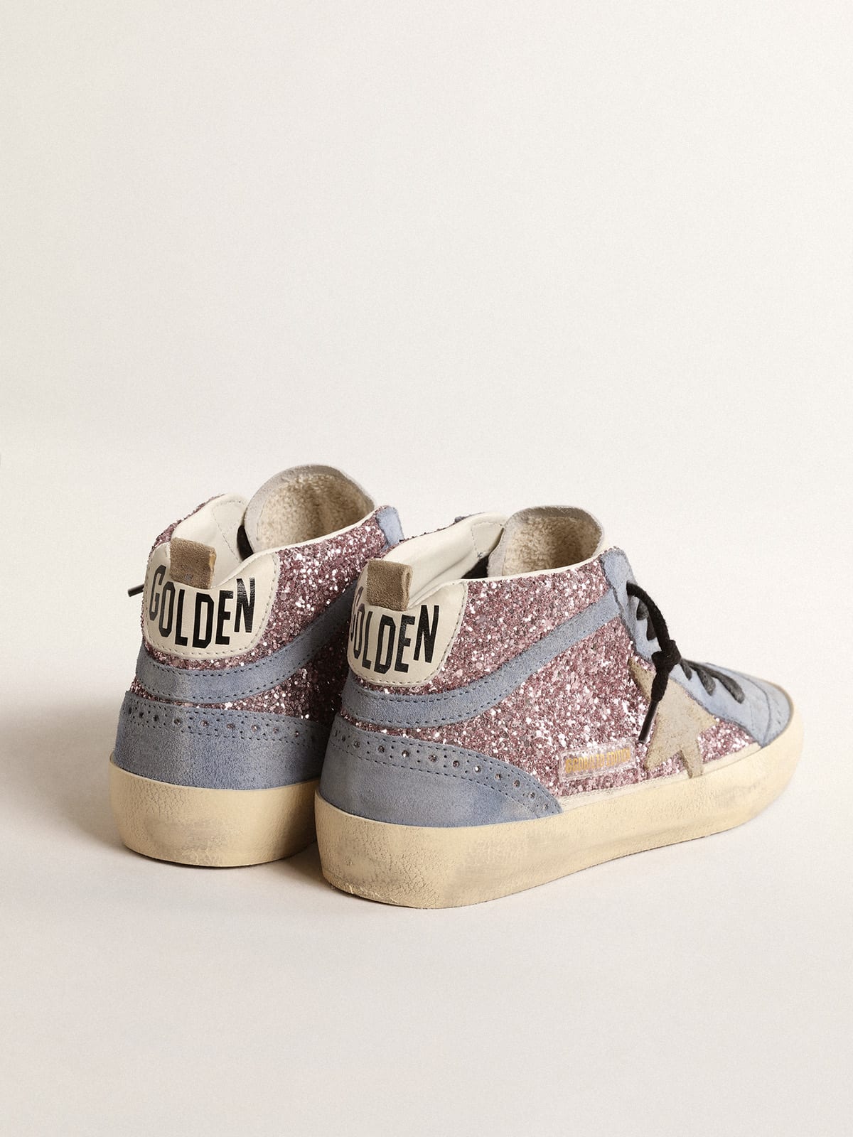 Golden Goose - Mid Star LTD in lilac glitter with light blue suede inserts in 