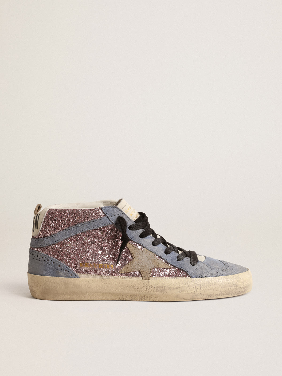 Golden Goose - Mid Star LTD in lilac glitter with light blue suede inserts in 