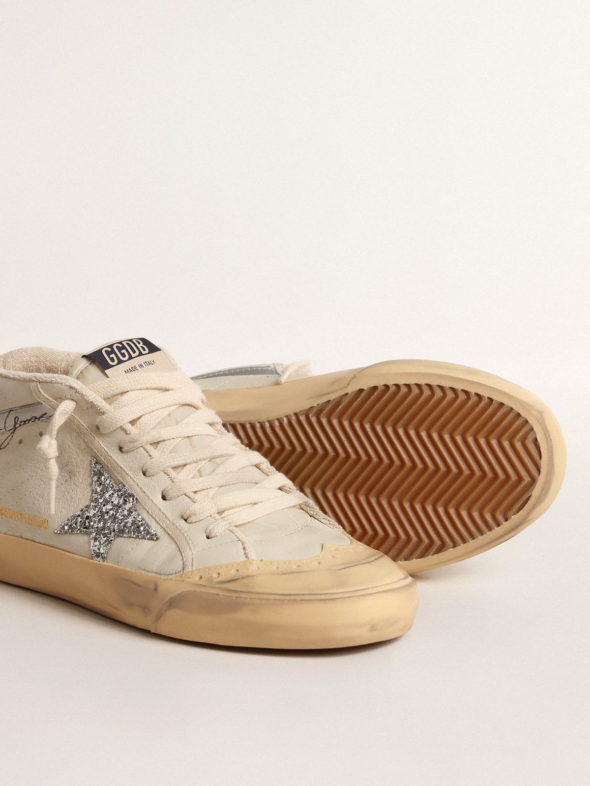 Mid Star LTD with glitter star and metallic leather flash | Golden Goose