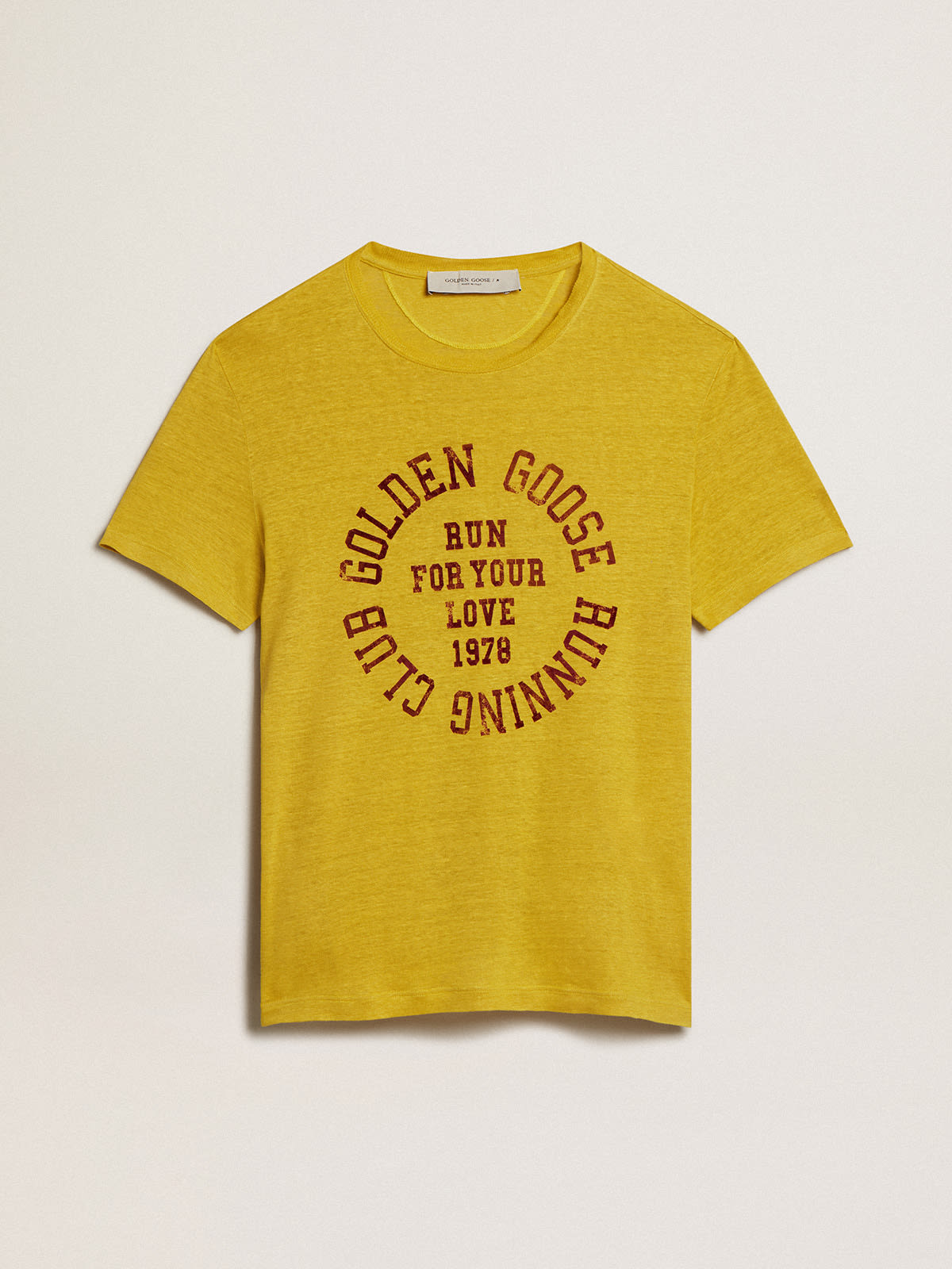Golden Goose - T-Shirt da uomo in lino color giallo granturco in 