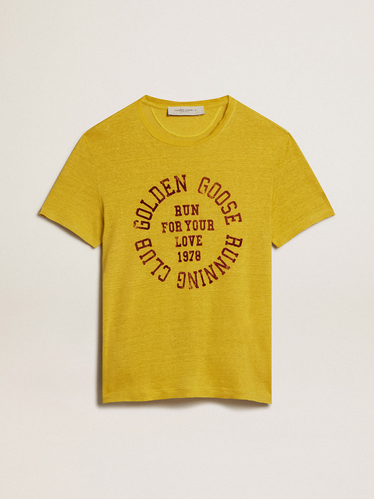 Men's T-shirt in maize-yellow linen | Golden Goose