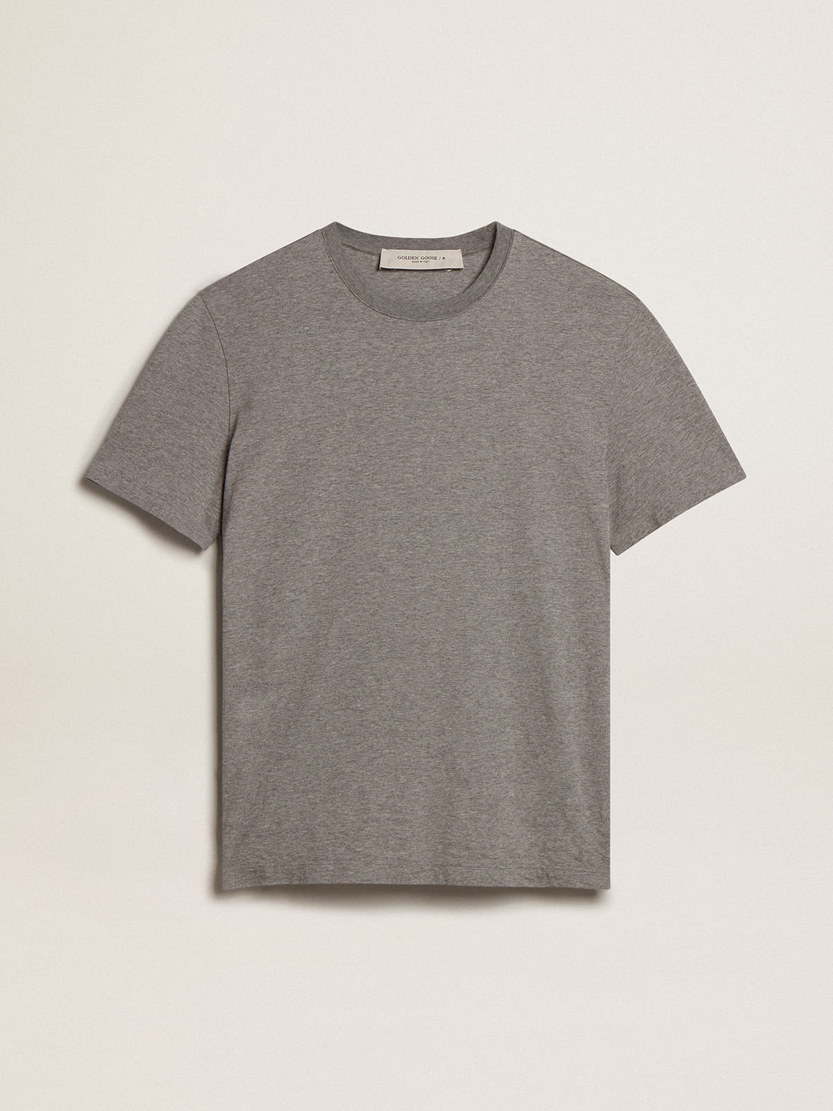 Golden Goose - T-shirt in cotone color grigio melange con manifesto sul retro in 