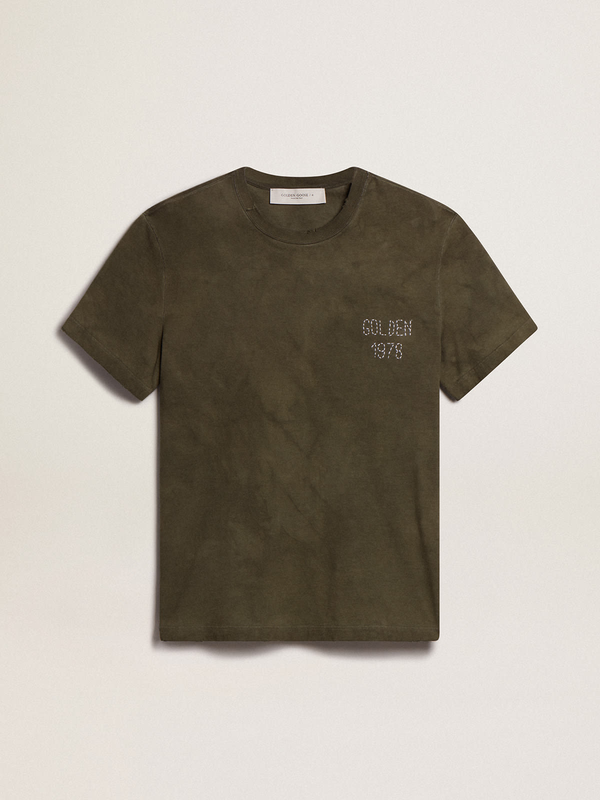 Golden Goose - Beech-colored cotton T-shirt with embroidery on the front in 