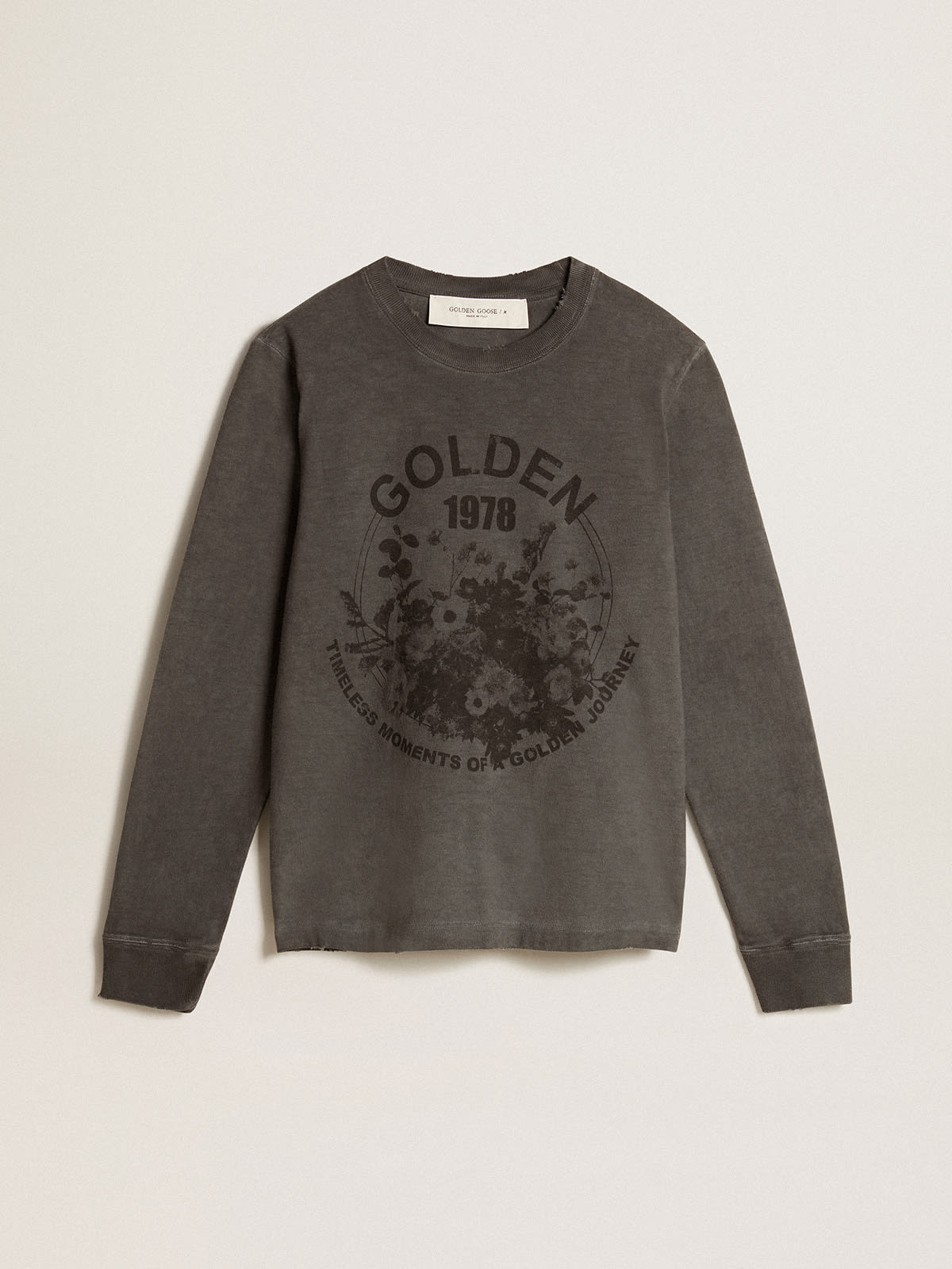Golden Goose - T-shirt in cotone color antracite con stampa sul davanti in 