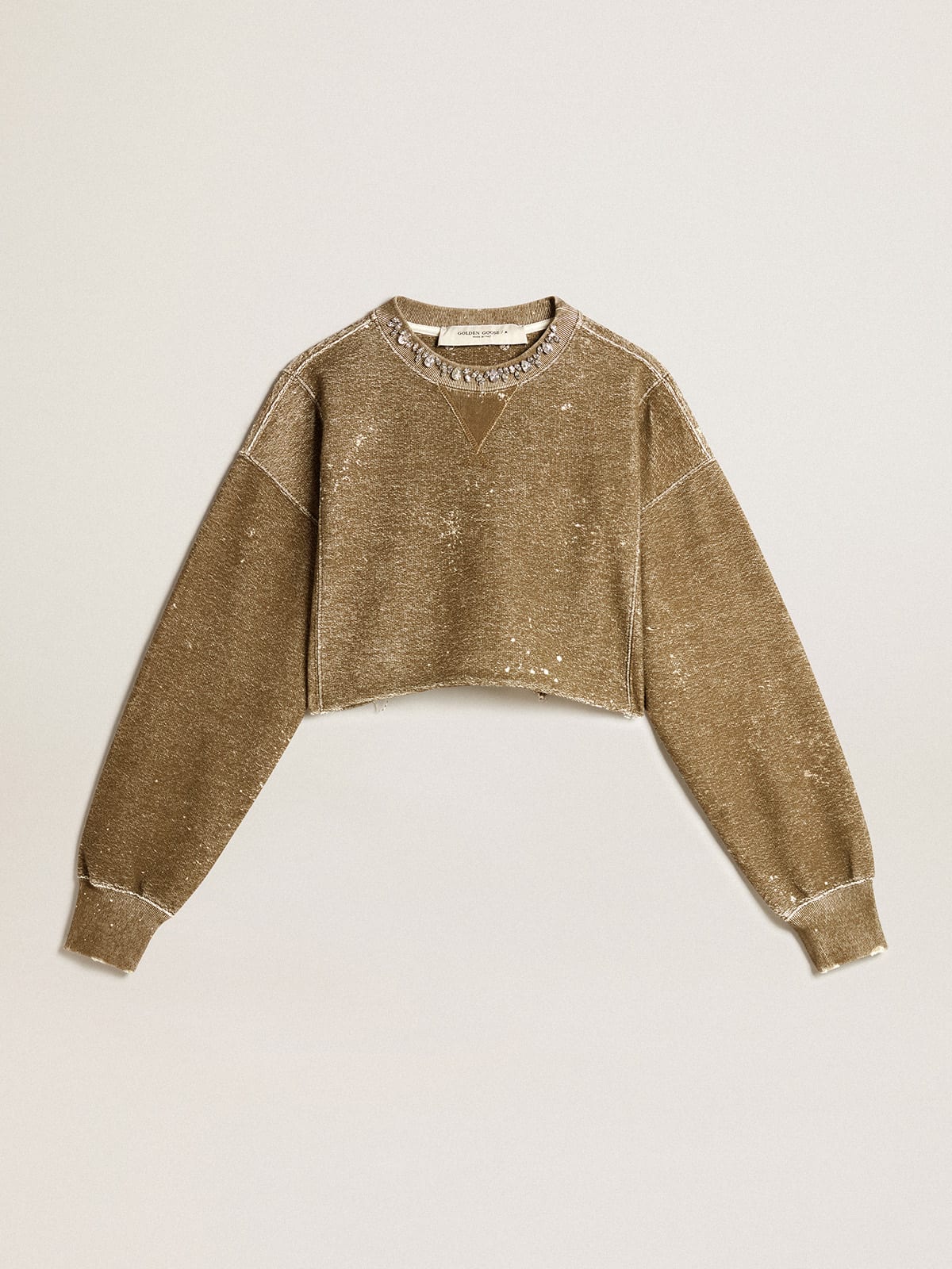 Golden Goose - Sweat-shirt cropped en coton couleur hêtre effet vintage in 