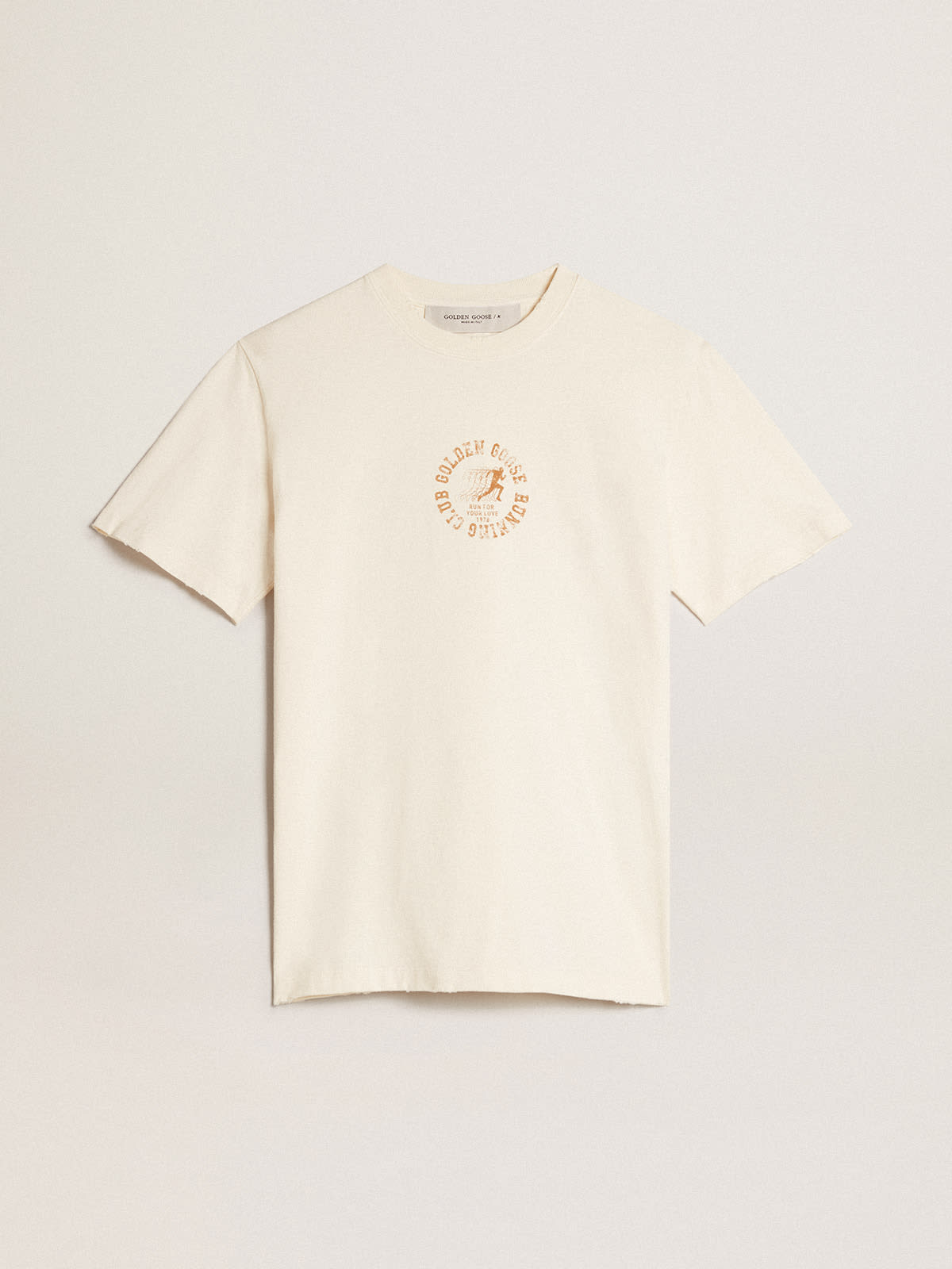 Aged white cotton T-shirt with seasonal logo | Golden Goose