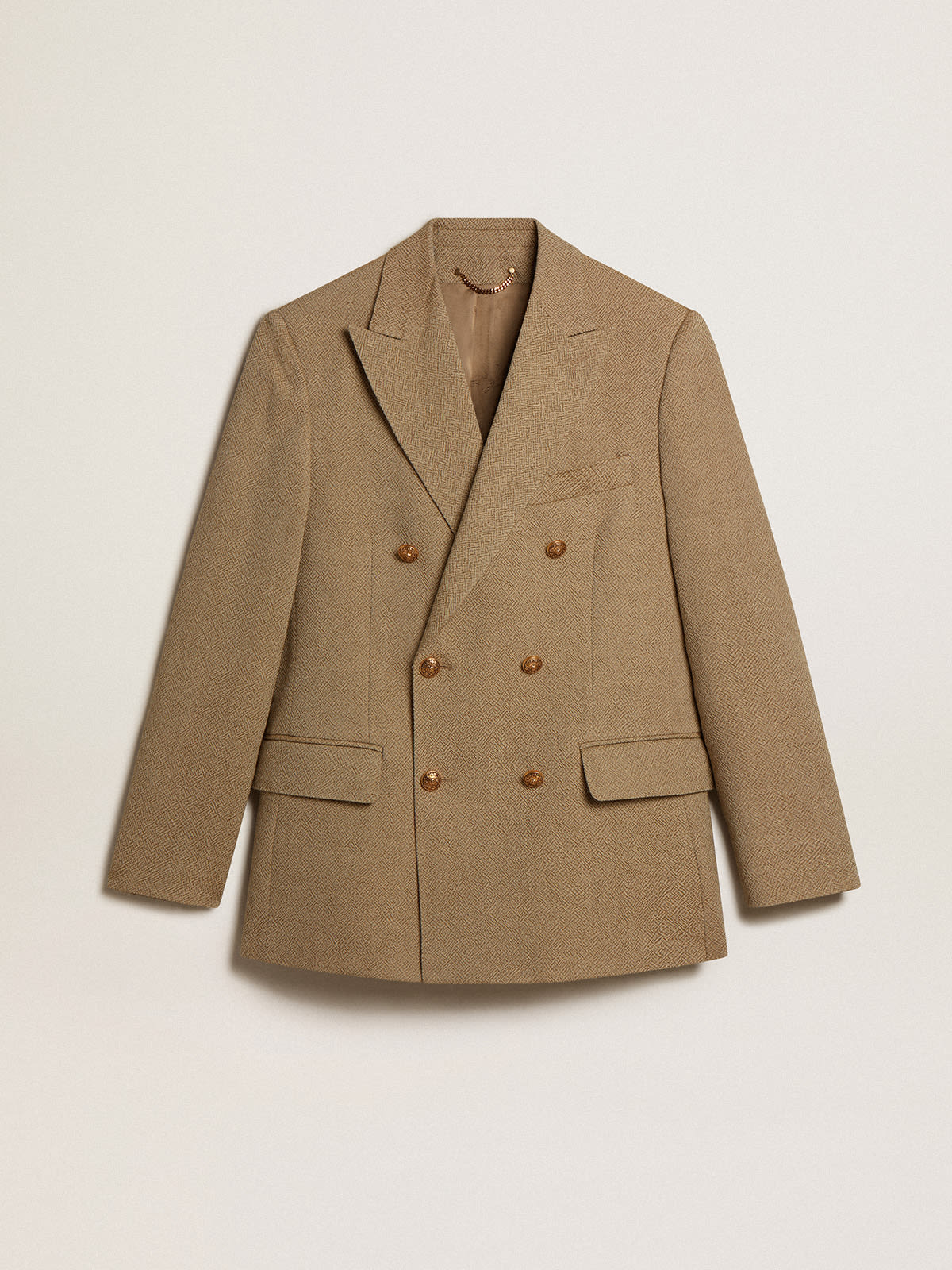 Men's pale beech-colored double-breasted blazer | Golden Goose