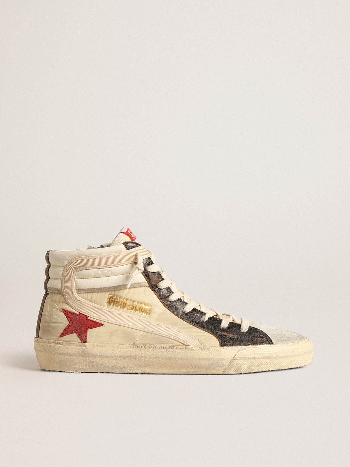 Golden Goose - Slide LTD in faded nylon with suede star and beige flash in 