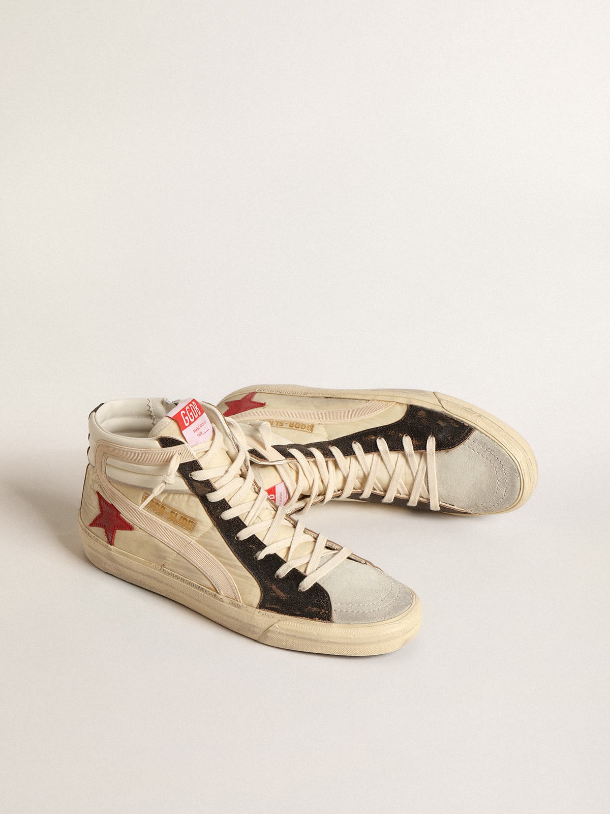 Golden Goose - Slide LTD in faded nylon with suede star and beige flash in 