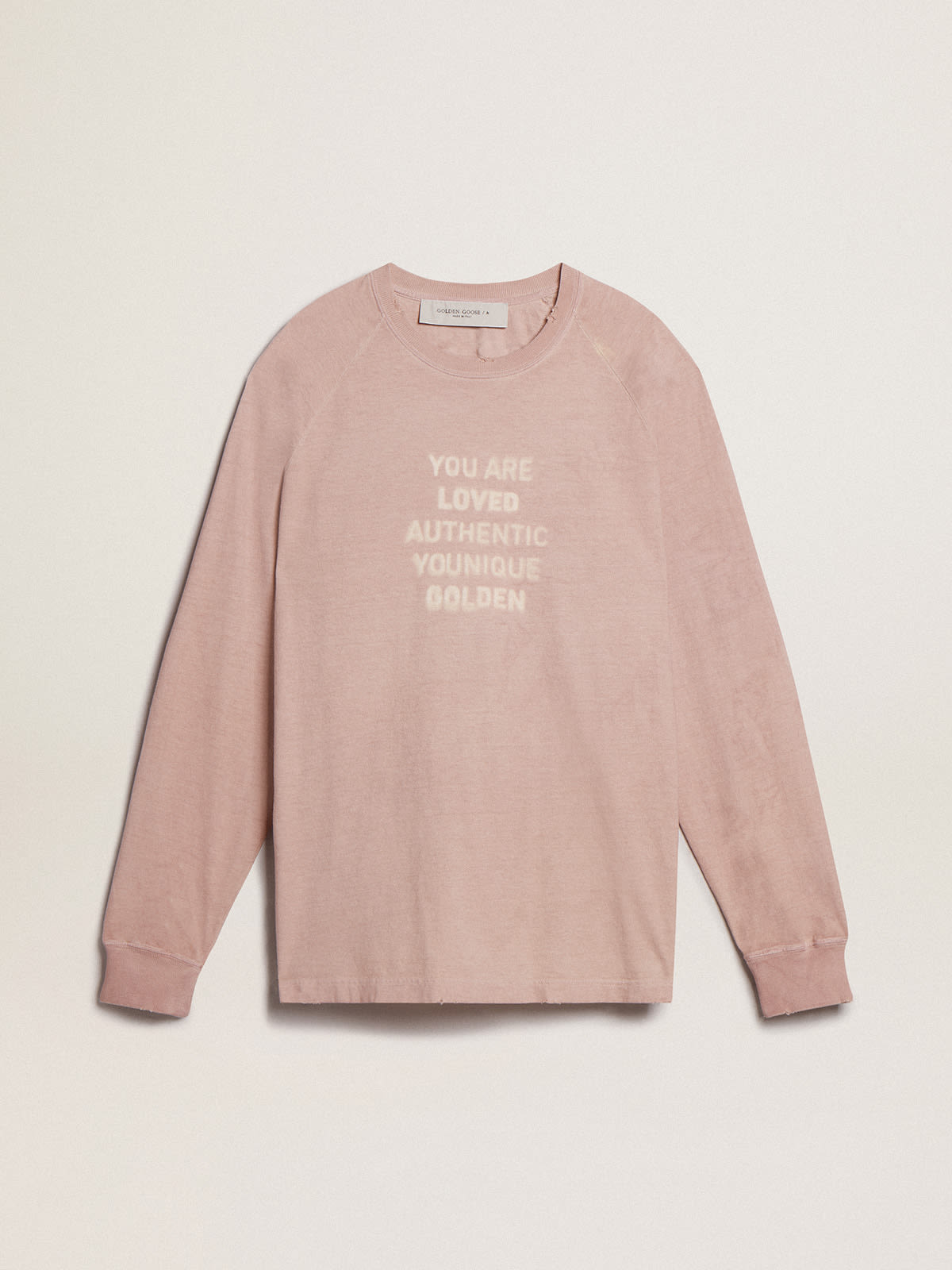 Golden Goose - Powder-pink T-shirt with white lettering on the front in 