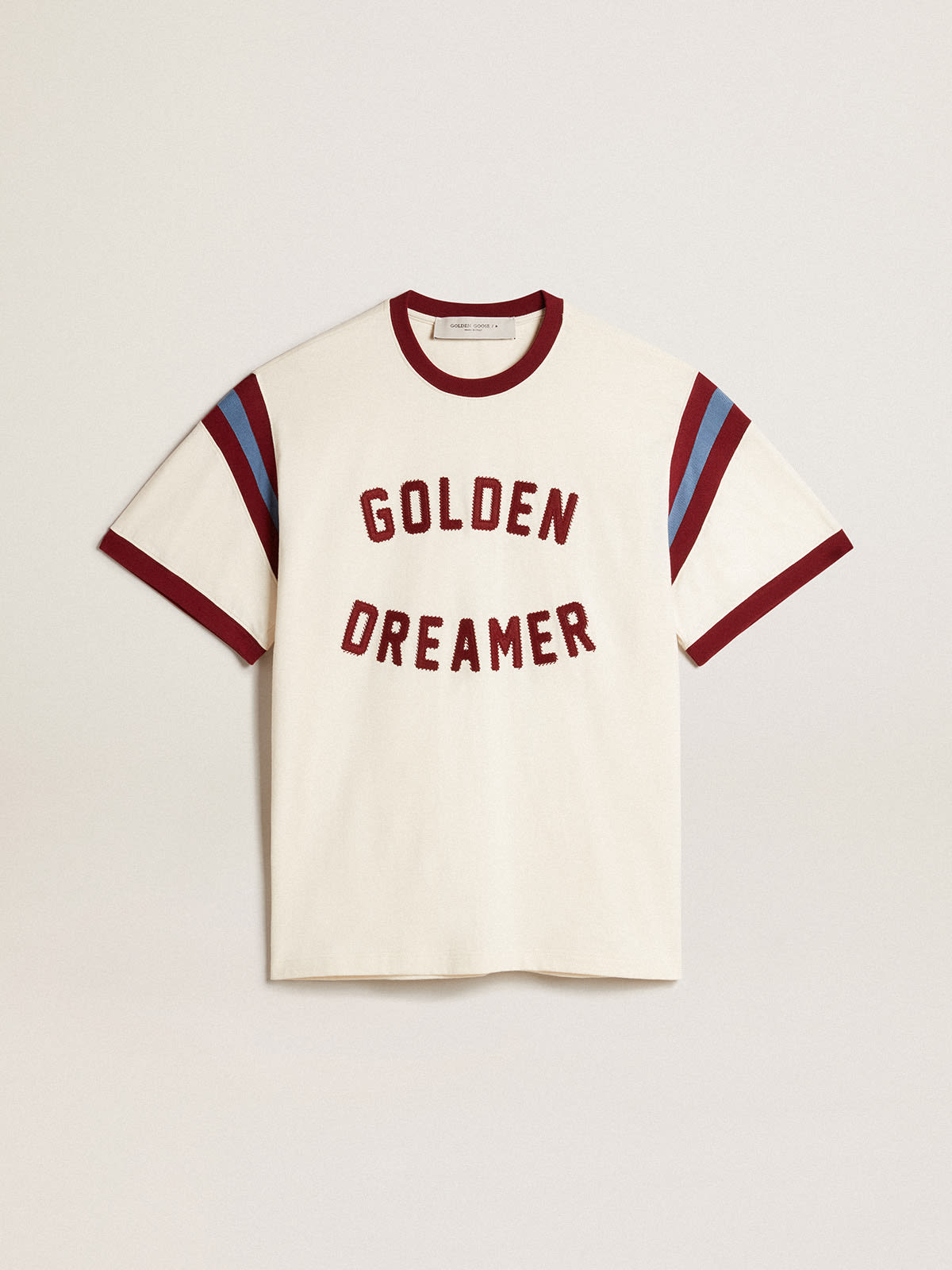 Golden Goose - Men’s white T-shirt with burgundy lettering on the front in 