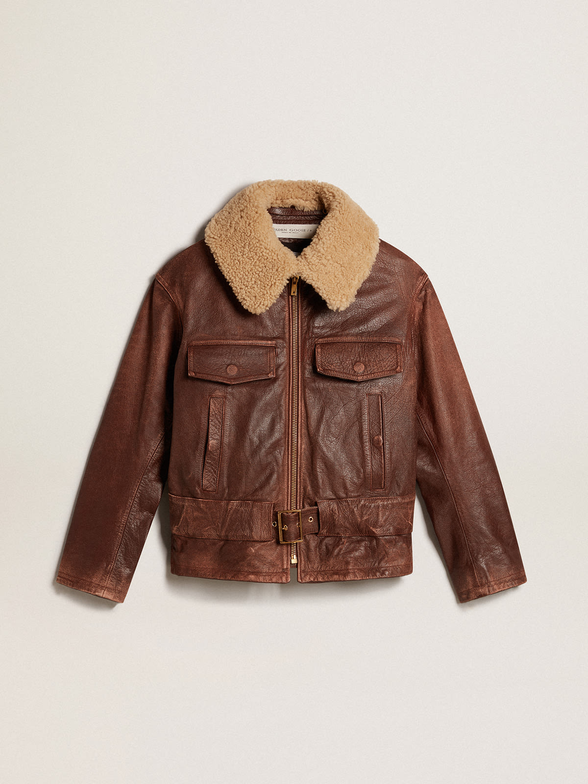 Golden Goose - Wood-colored jacket with detachable shearling collar in 