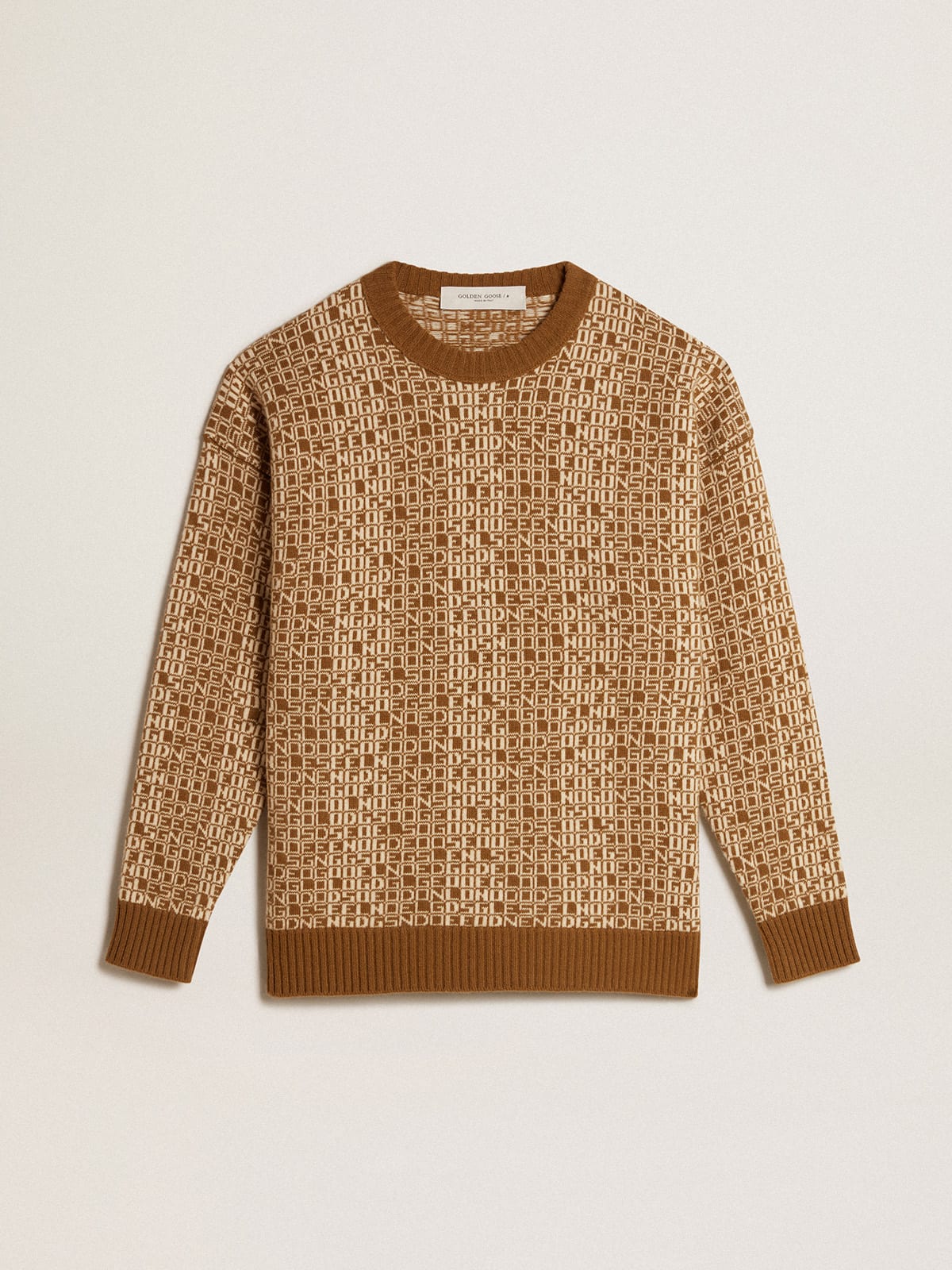 Golden Goose - Round-neck sweater with olive-green jacquard lettering motif in 