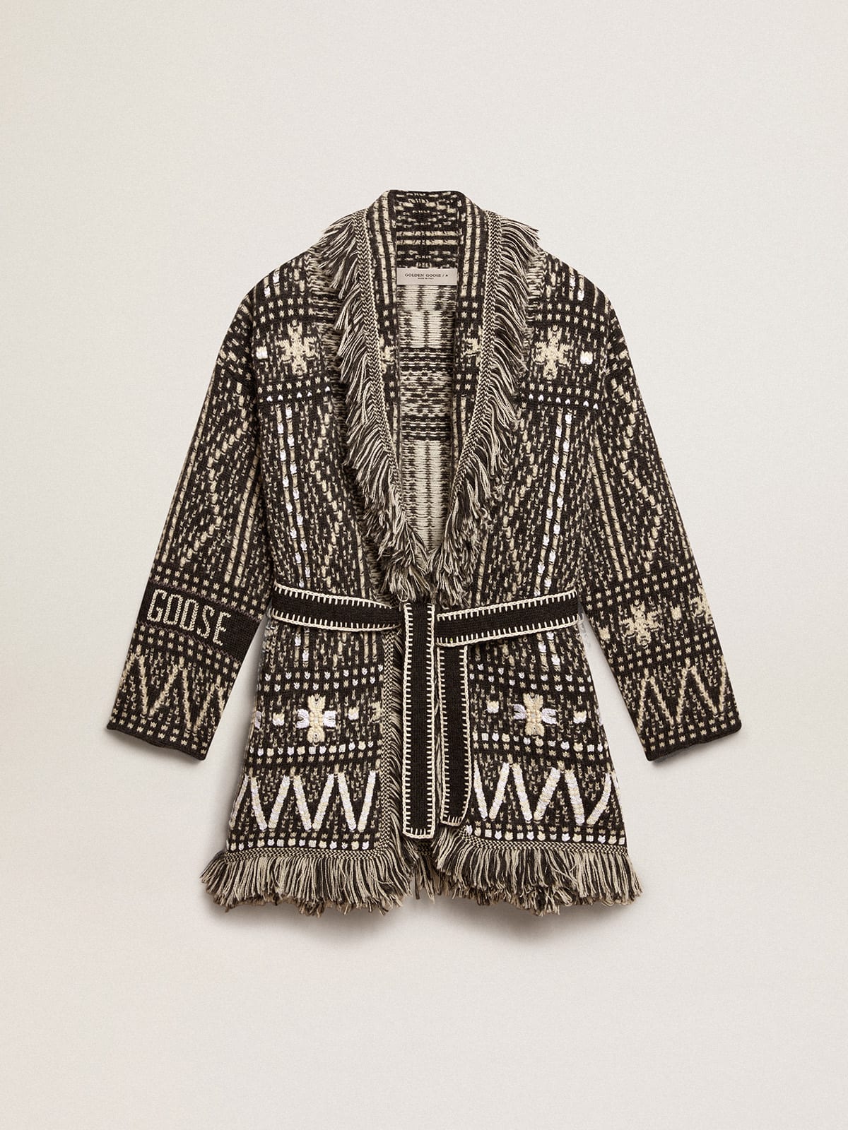 Golden Goose - Cardigan with belt and dark gray Fair Isle pattern in 