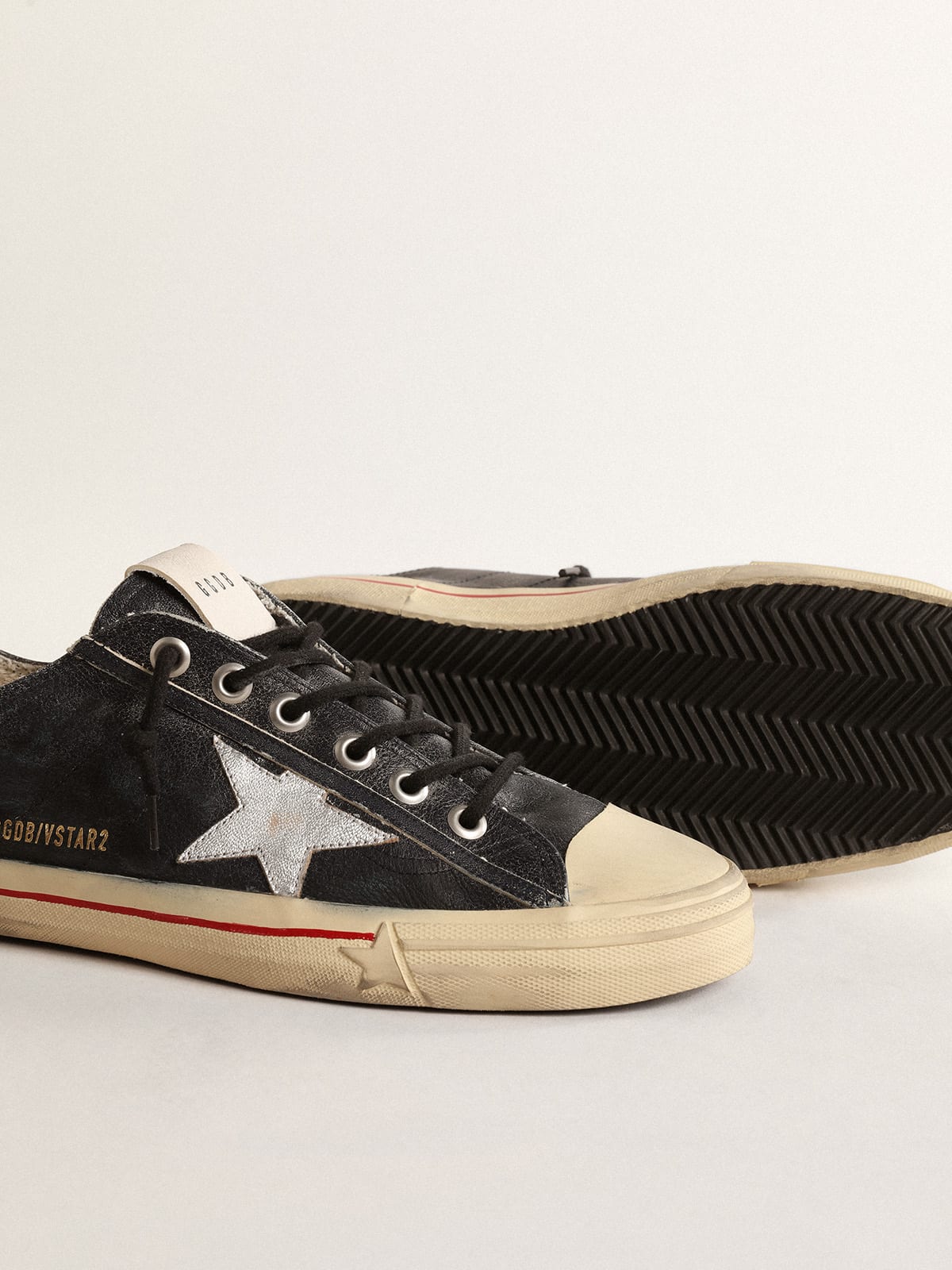 Golden Goose - V-Star LTD in blue leather with silver metallic leather star in 