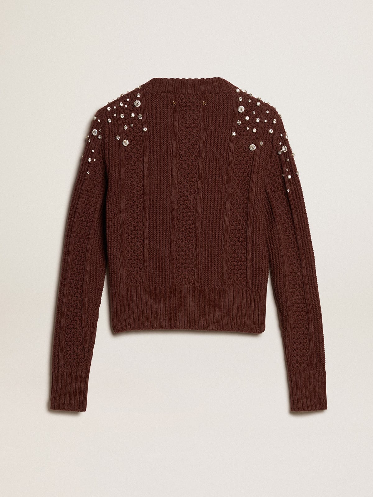 Golden Goose - Cropped sweater in burgundy wool with crystals  in 
