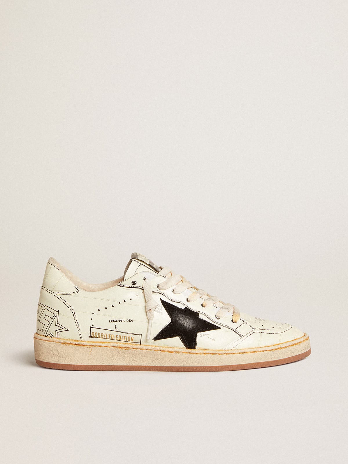 Golden Goose - Ball Star LTD with black suede star and black lettering in 
