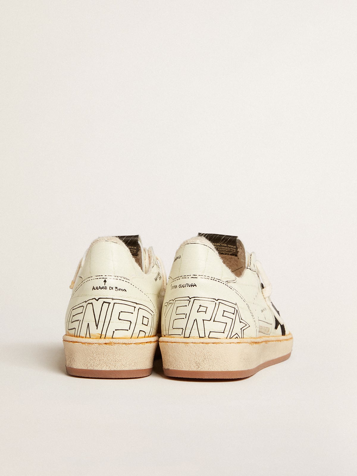 Ball Star LTD with black suede star and black lettering | Golden Goose