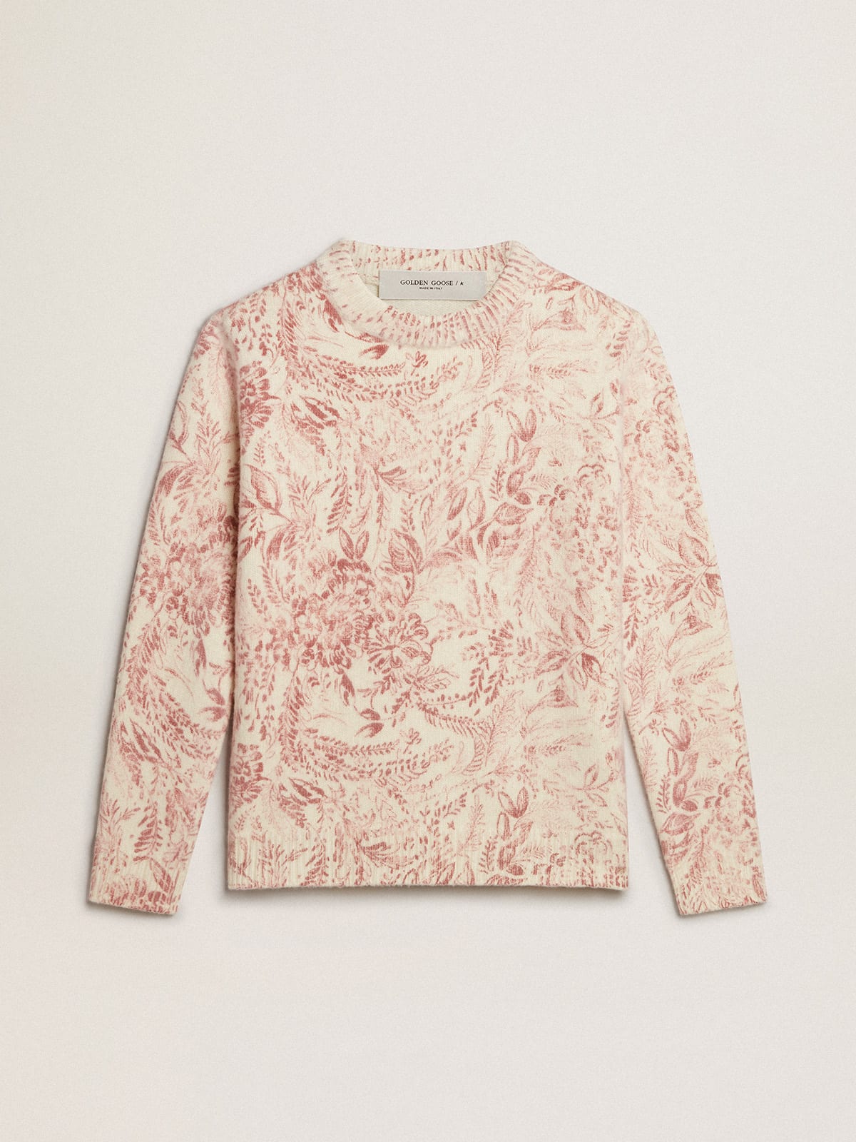 Golden Goose - Women’s round-neck sweater in wool with all-over toile de jouy pattern in 