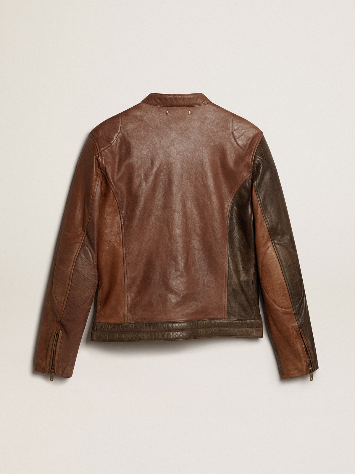 Biker-inspired brown nappa leather jacket