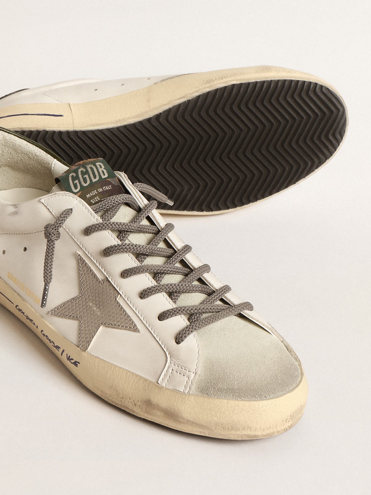 Golden Goose - Super-Star LTD with croc-print star and green heel tab in 