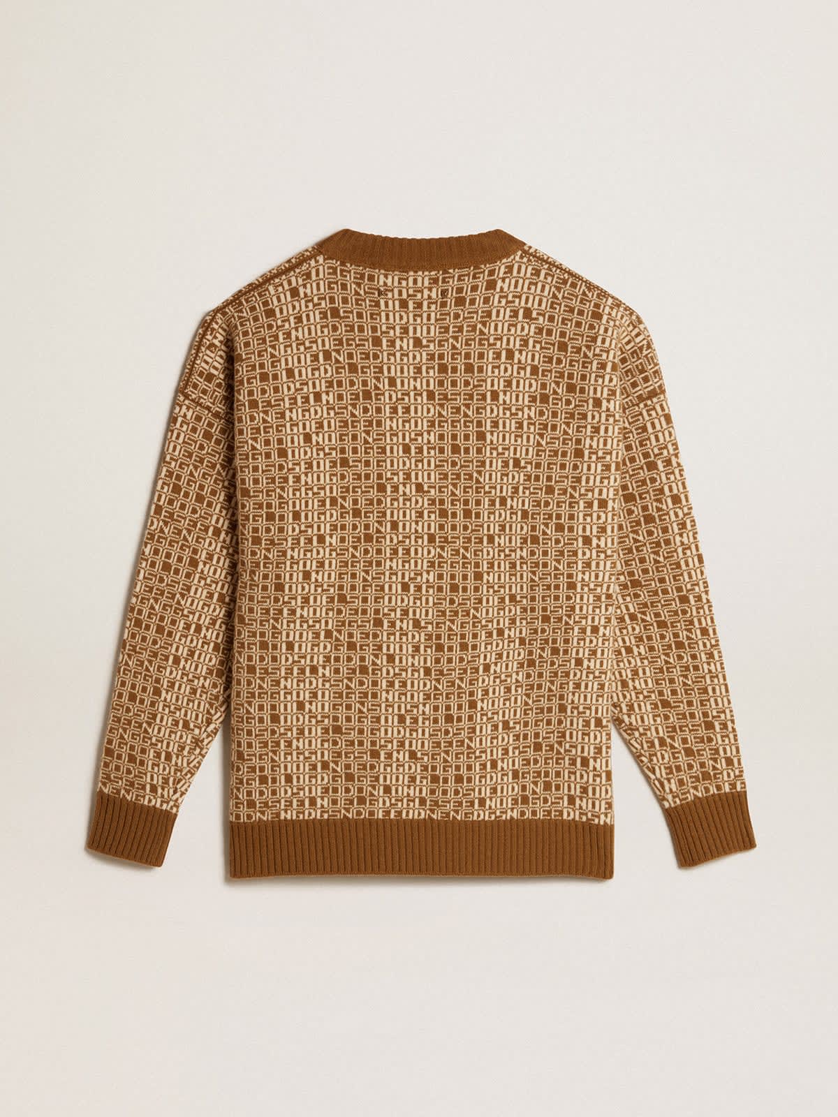 Golden Goose - Round-neck sweater with olive-green jacquard lettering motif in 