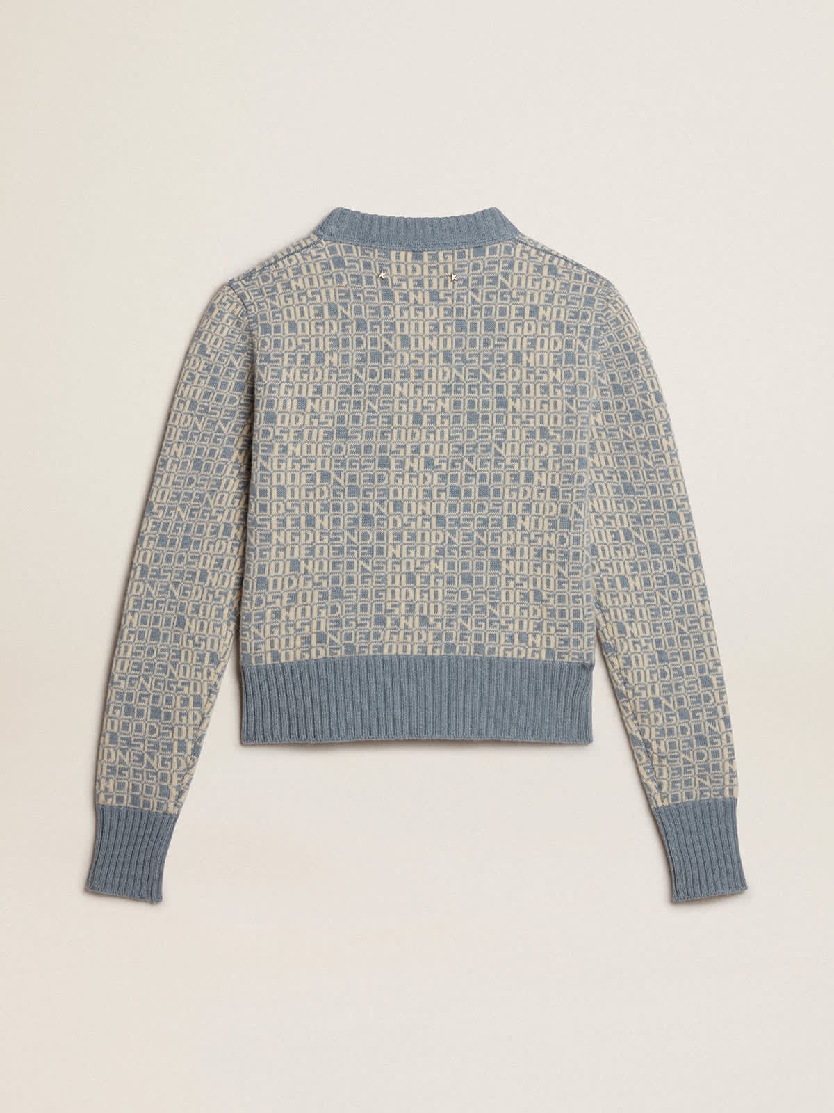 Golden Goose - Cropped round-neck sweater with light blue jacquard lettering motif in 