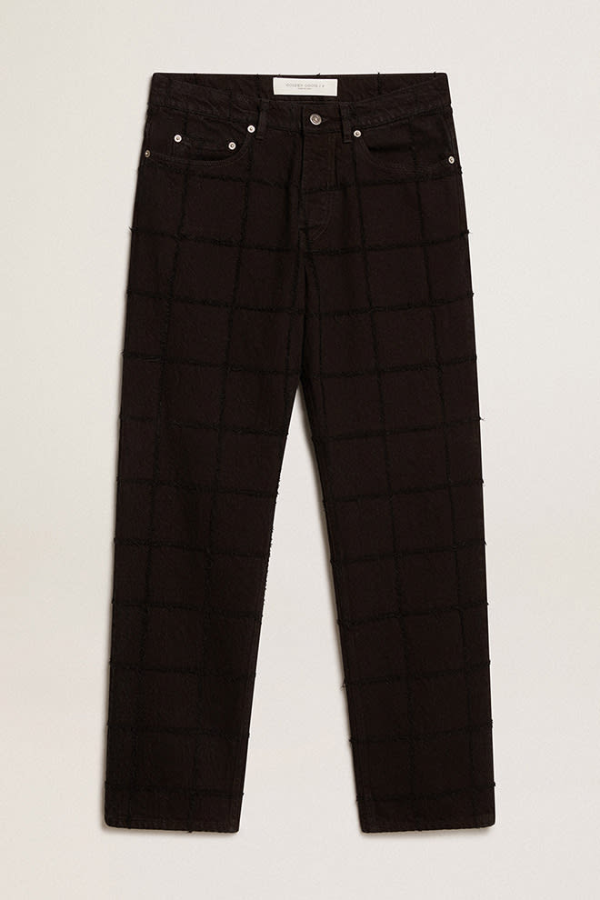 Golden Goose - Black cotton pants with 3D-effect checked pattern in 